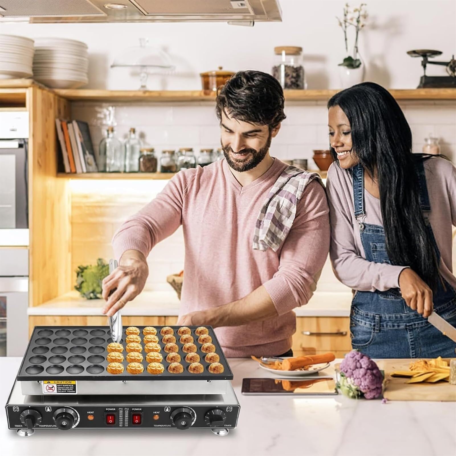 Máquina para Hacer Mini panqueques comerciales de 50 Piezas, máquina para Hornear poffertjes Antiadherente de 1700 W, máquina eléctrica para Hacer dorayaki y Waffles para Cocina, r,