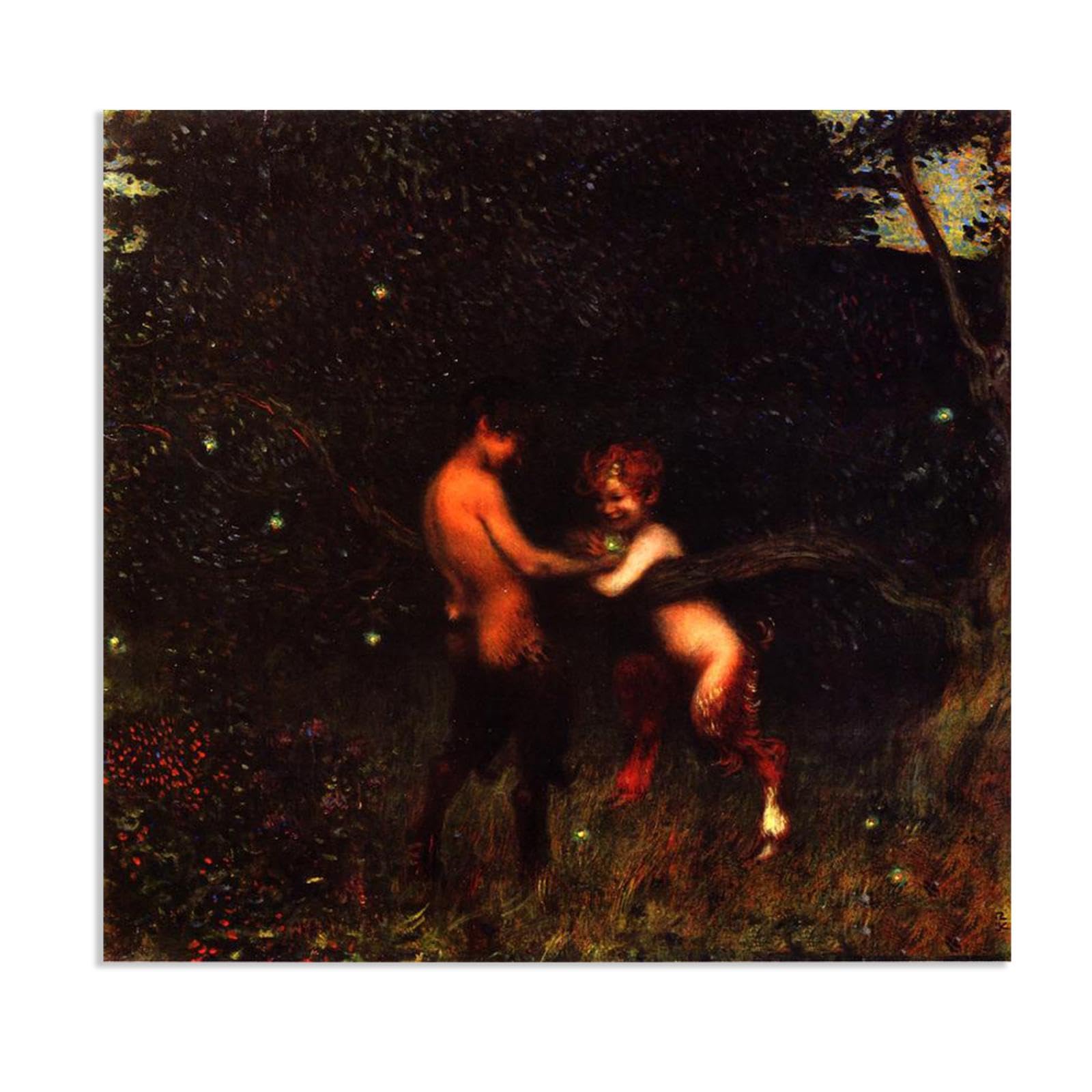 Hau3sh3a Franz von Stuck Wall Art Print Glow Worms Franz Stuck Painting Reproduction Artwork Abstract Classic Wall Decor for Living Room Bathroom Office 60x60cm(24x24in) Frameless