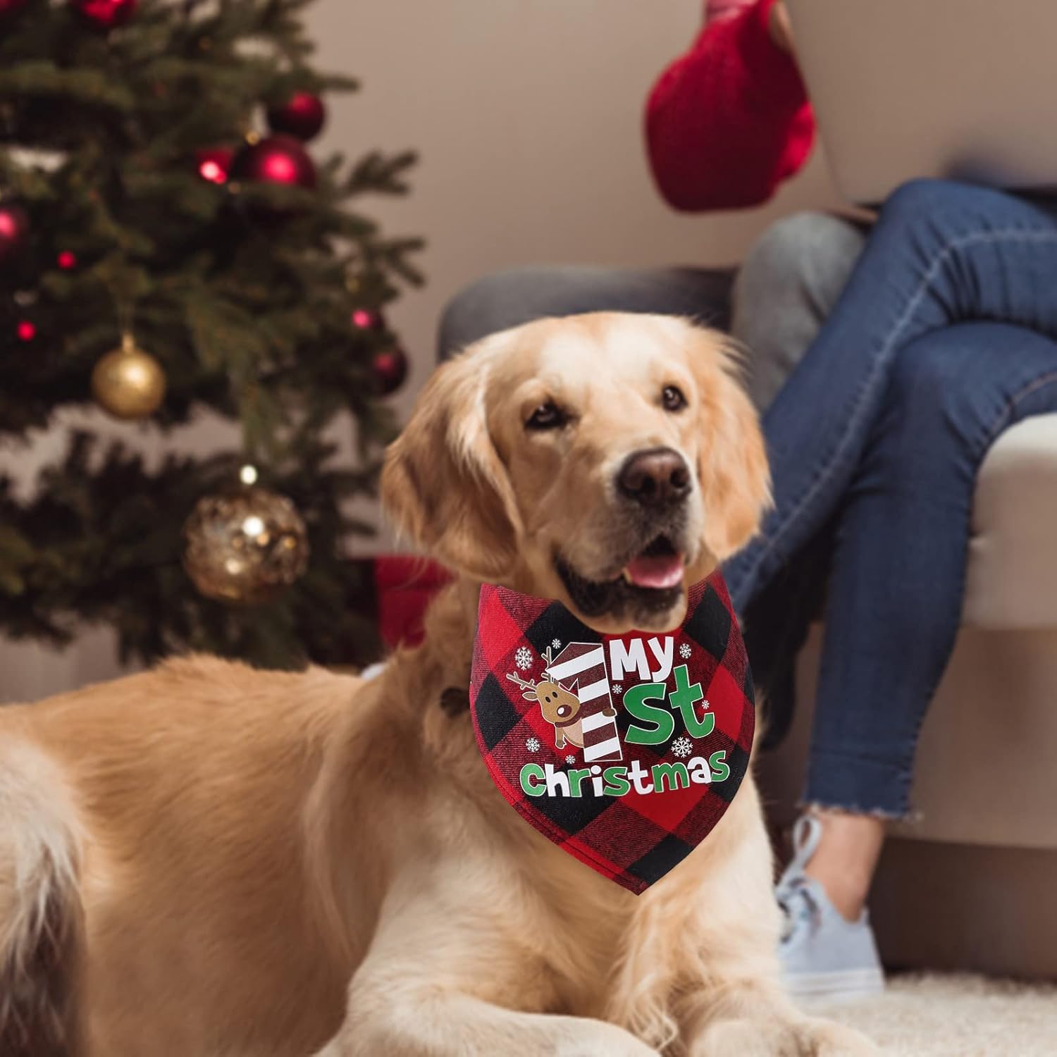 Christmas Dog Bandana Classic Triangle Christmas Print Plaid Pet Scarf Bib Bandana Holiday Accessories Decorations for Small to Large Dogs (G 6