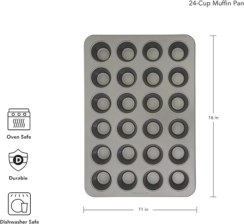 Miniatura 2 de KitchenAid Molde para muffins de acero aluminizado antiadherente de 24 tazas, contorno plateado