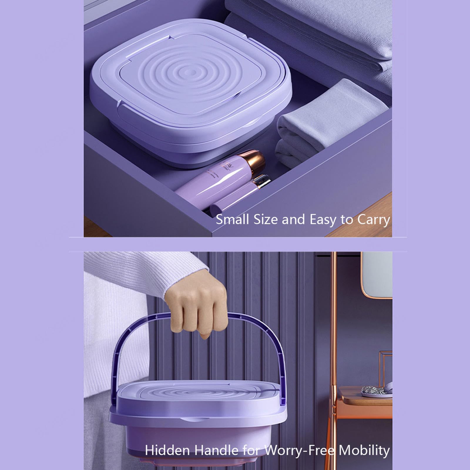 Lavatrice da Campeggio, 8L Lavatrice Portatile Con Centrifuga con Turbina a Ultrasuoni,Touch Screen Lavatrice Portatile per Biancheria Intima,Calzini,Viaggiare,Campeggio,Purple