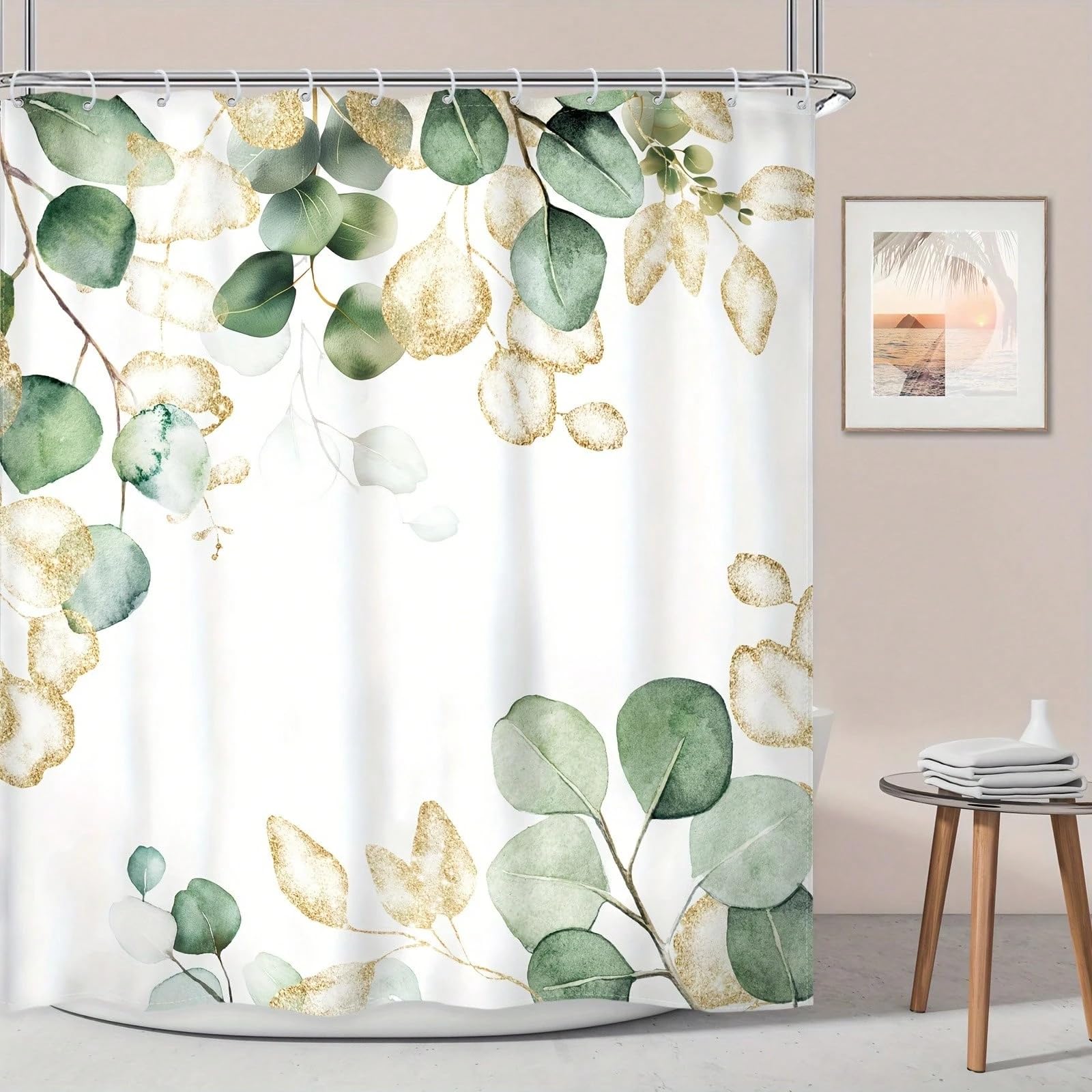LIFKNVN Eucalyptus Leaf Green Plant Shower Curtain, Bathroom Curtain, Bathroom Partition, Home Decor, Bathroom Decoration(125x180cm/49x71in(WxH)