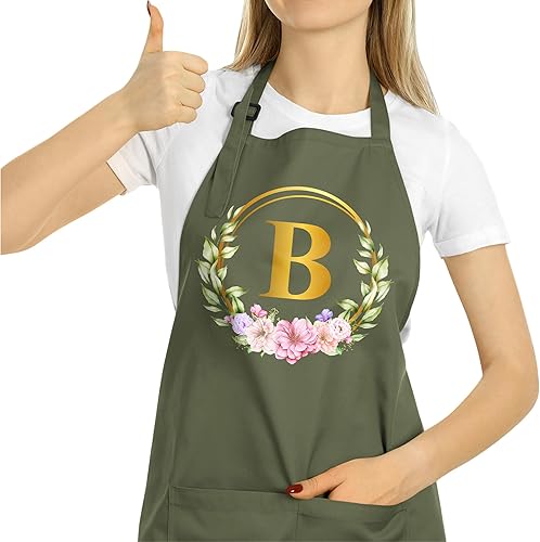 Miniatura 10 de ROKO CLOTHING Delantal de iniciales personalizadas con bolsillos, delantales de cocina personalizados para mujeres para hornear cocinar cuello
