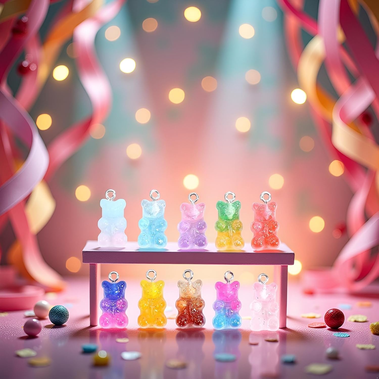 10Pcs Colorful DIY Bear Charms,Cute Bear Charm Pendants,Cartoon Keychains Necklace Charm Cute Bracelet Accessories,Beading and Jewelry Making - Image 4