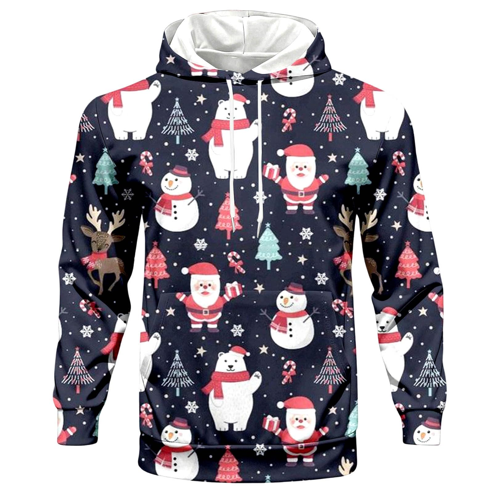 Generisch Tuta natalizia da uomo, per jogging, Natale, set di tute da allenamento, per feste, casual, per Natale, 2 pezzi, con stampa divertente, con felpa in pile + pantaloni da jogging