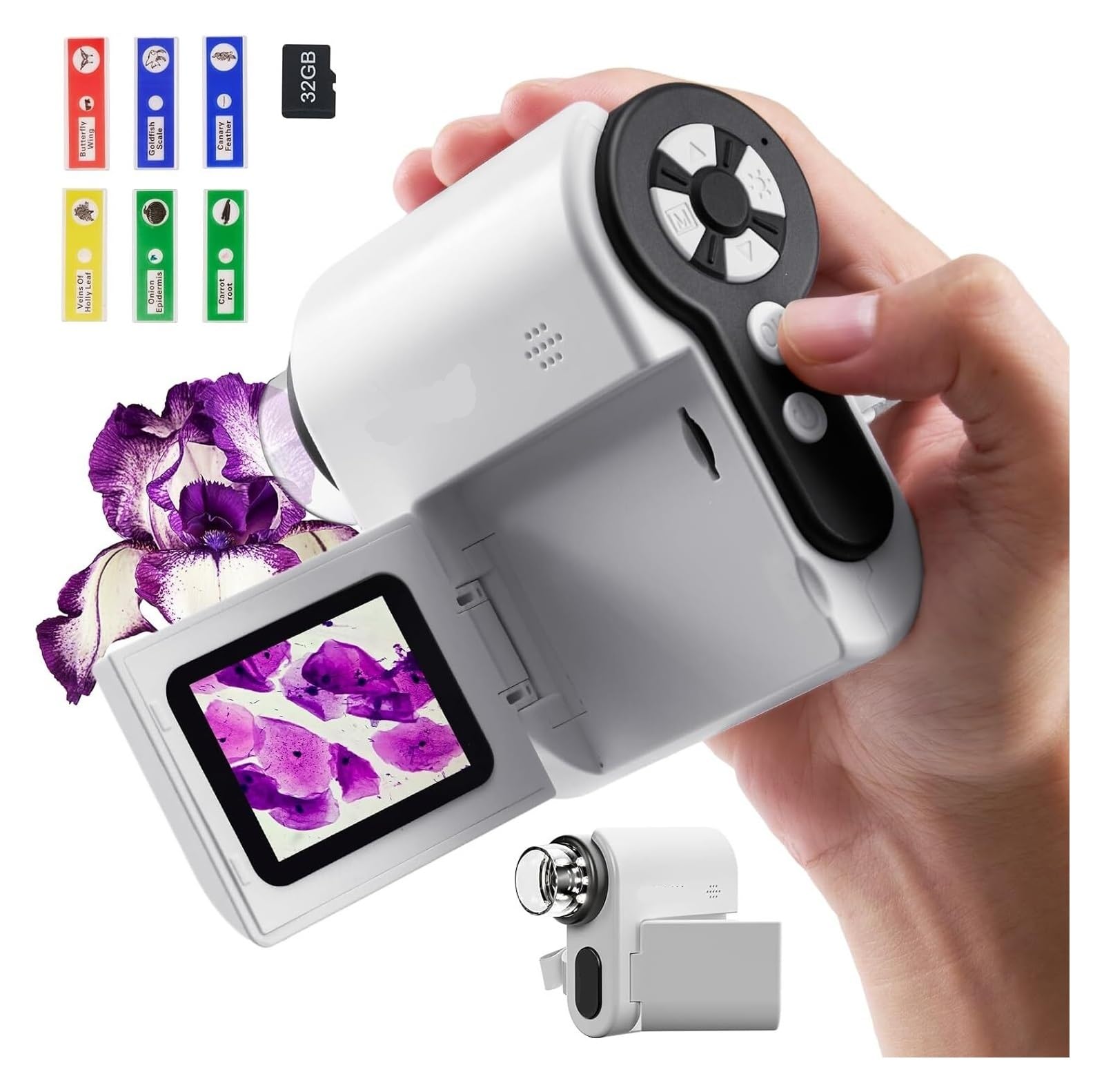 Microscopio Digital de Bolsillo P20 for niños, cámara DV 1080P, Pantalla LCD 2", Compatible con MacOS/Windows/Samsung, Linterna LED 32 GB(Blue)