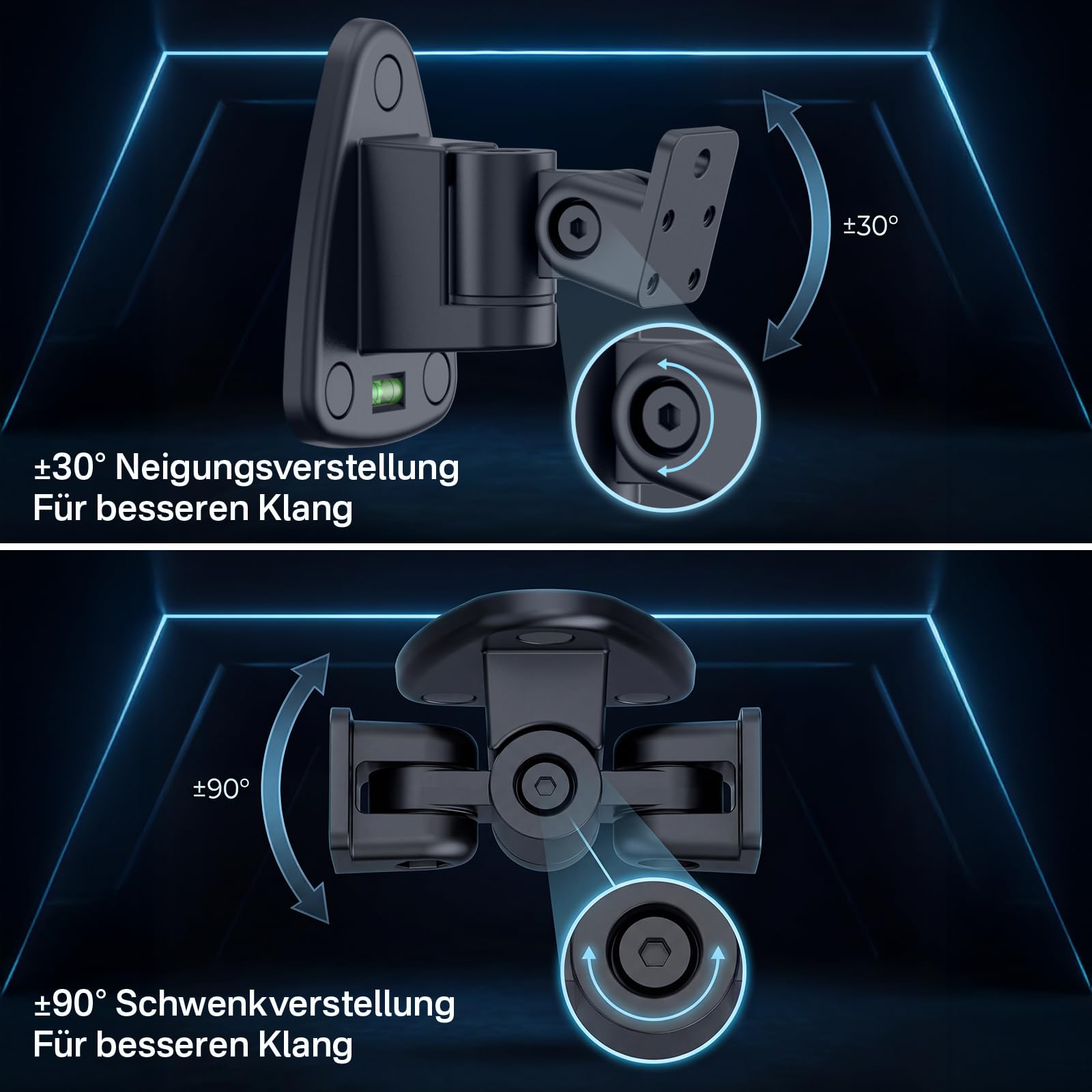 Zestaw 2 regulowanych uchwytów ściennych do Samsung HW-Q990D/Q990F/Q990C/QS700F – pasuje do Samsung SWA-9500S/SWA-W200D uchwyty ścienne z otworem na klucz i gwintowanym uchwytem