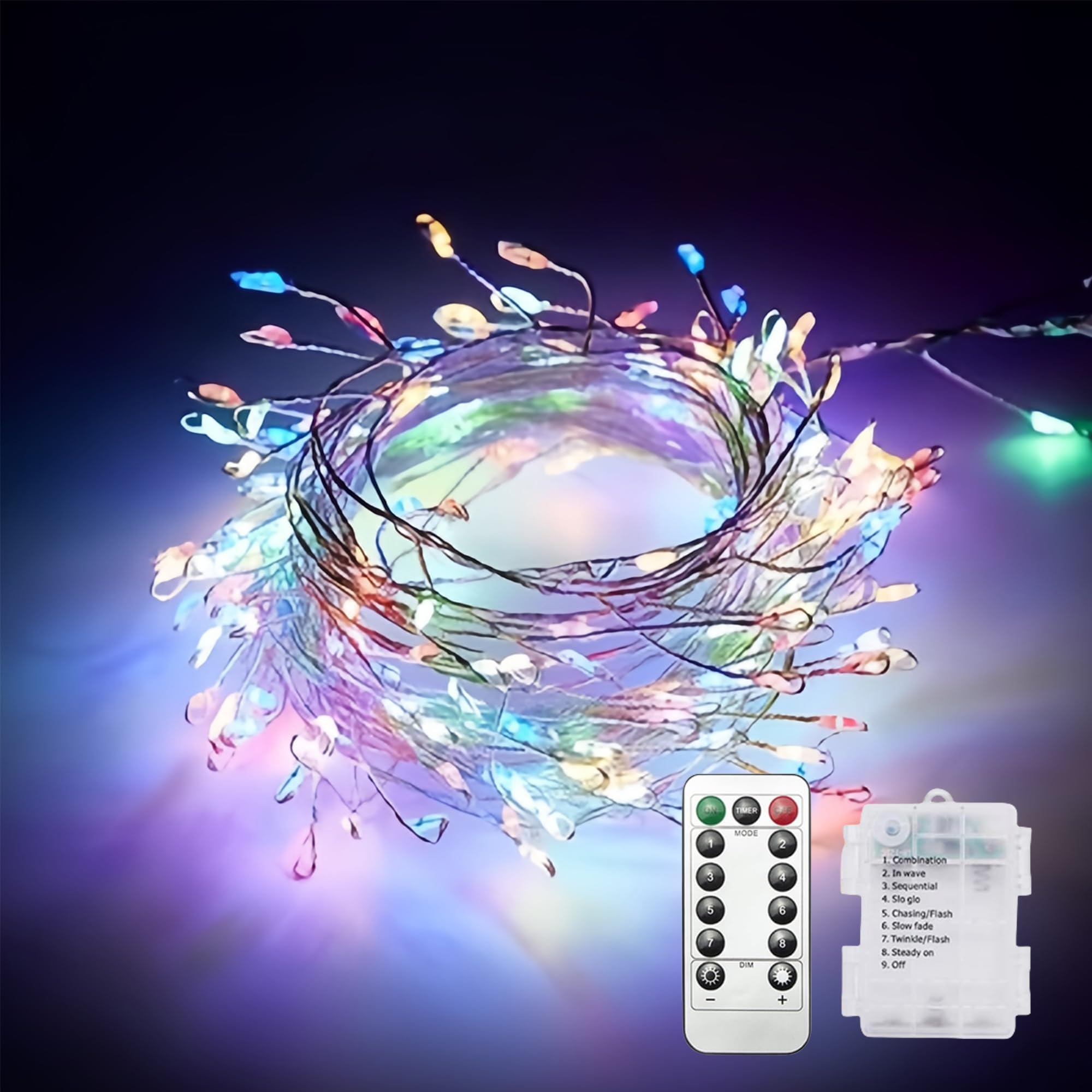 Clearhill Colorful 2Pack Battery Fairy Lights With Remote Control, 19Ft/6M 200Led Firecracker Lights, 8 Modes, Waterproof Copper Wire String Lights For Bedroom, Wedding, Diy, Garden Decor