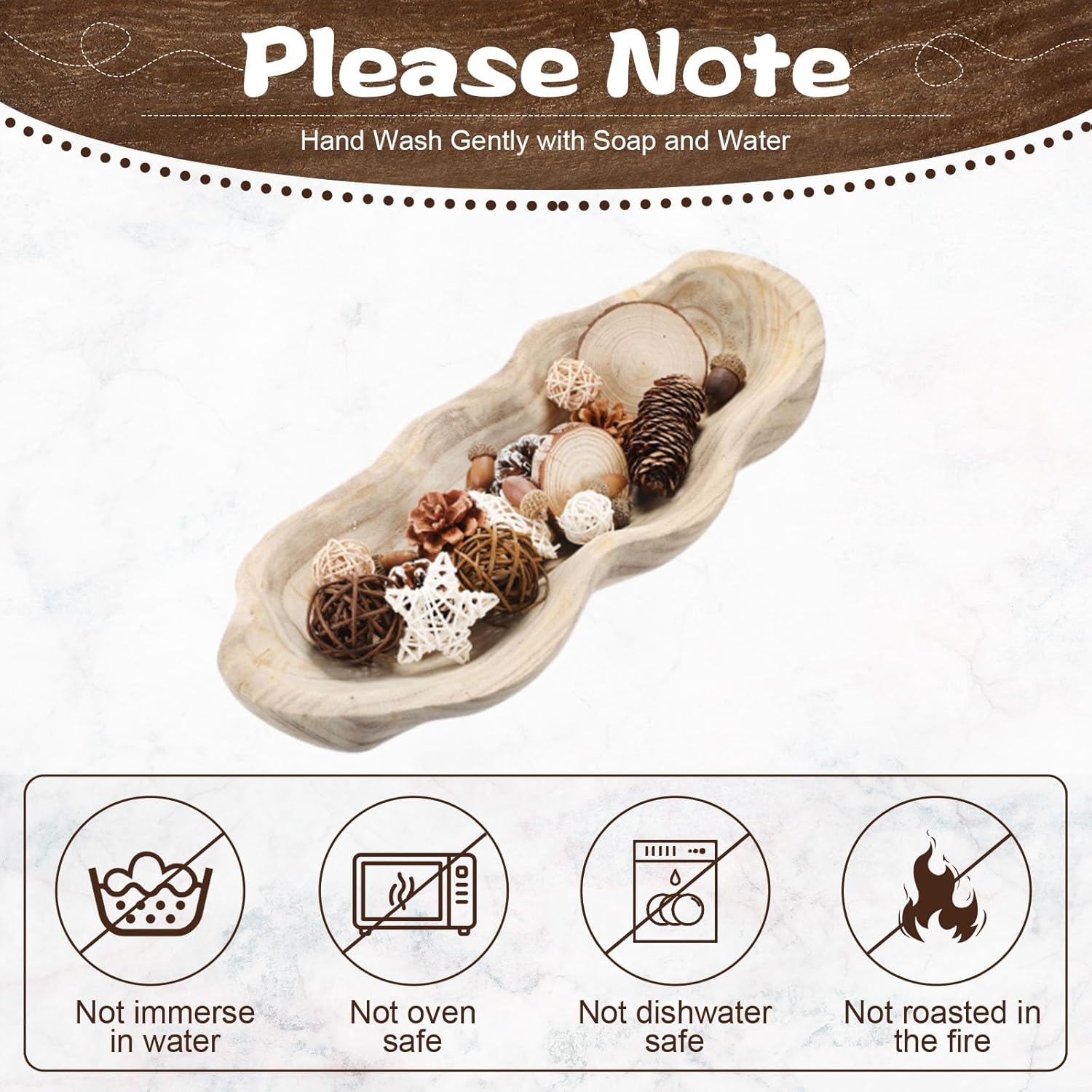 Nuogo 1 Pack 16 Inch Wavy Live Edge Dough Bowl Large Size Wood Rustic Dough Bowl Decorative for DIY Farmhouse Home Supplies Kitchen Decoration(Light Color) - Image 4