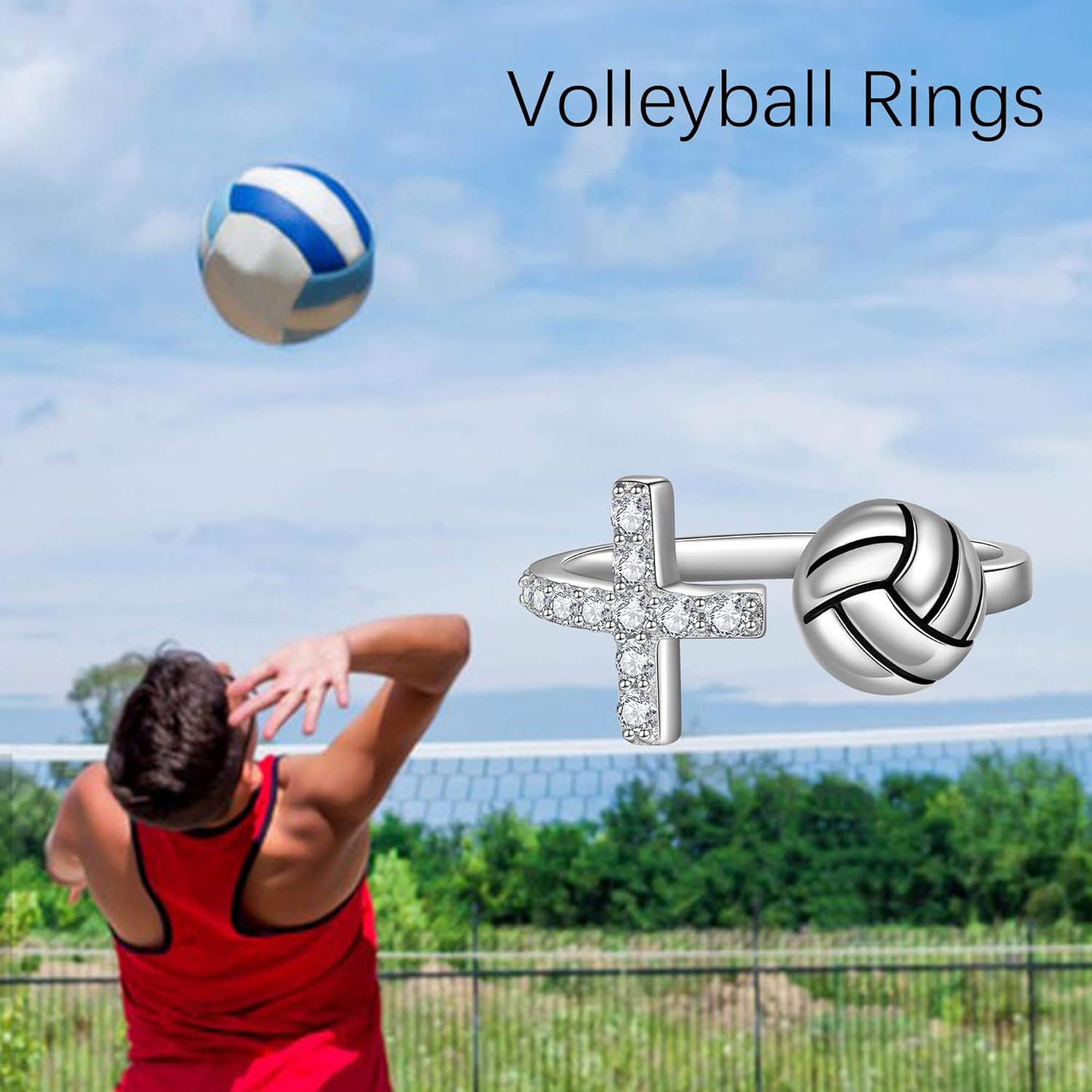 MONGAS Cross Volleyball Ring Sterling Silver Cross Ring Volleyball Jewelry Sport Gifts for Women - Image 6