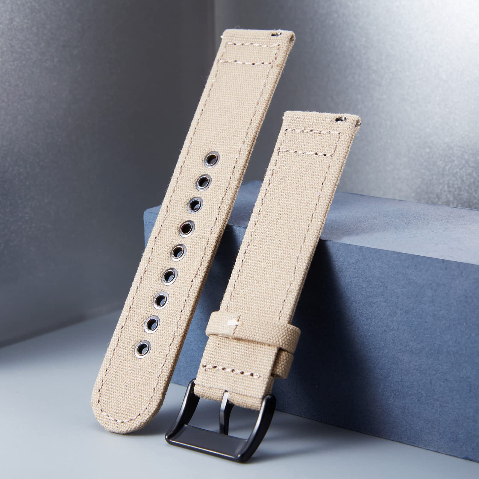 BINLUN Bracelets de Montre en Toile à Dégagement Rapide Bracelet pour Montre en Tissu 18mm 20mm 22mm 24mm Remplacement Bracelets Montres Canvas pour Homme et Femme avec Boucle Argent/Noir
