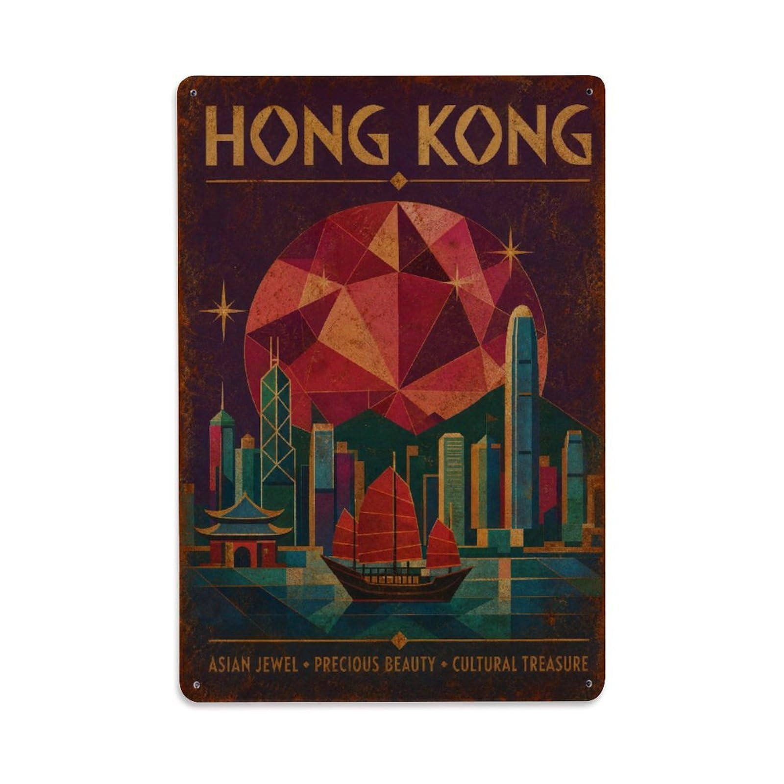 Metal Tin Sign Vintage Travel Hong Kong Jewel