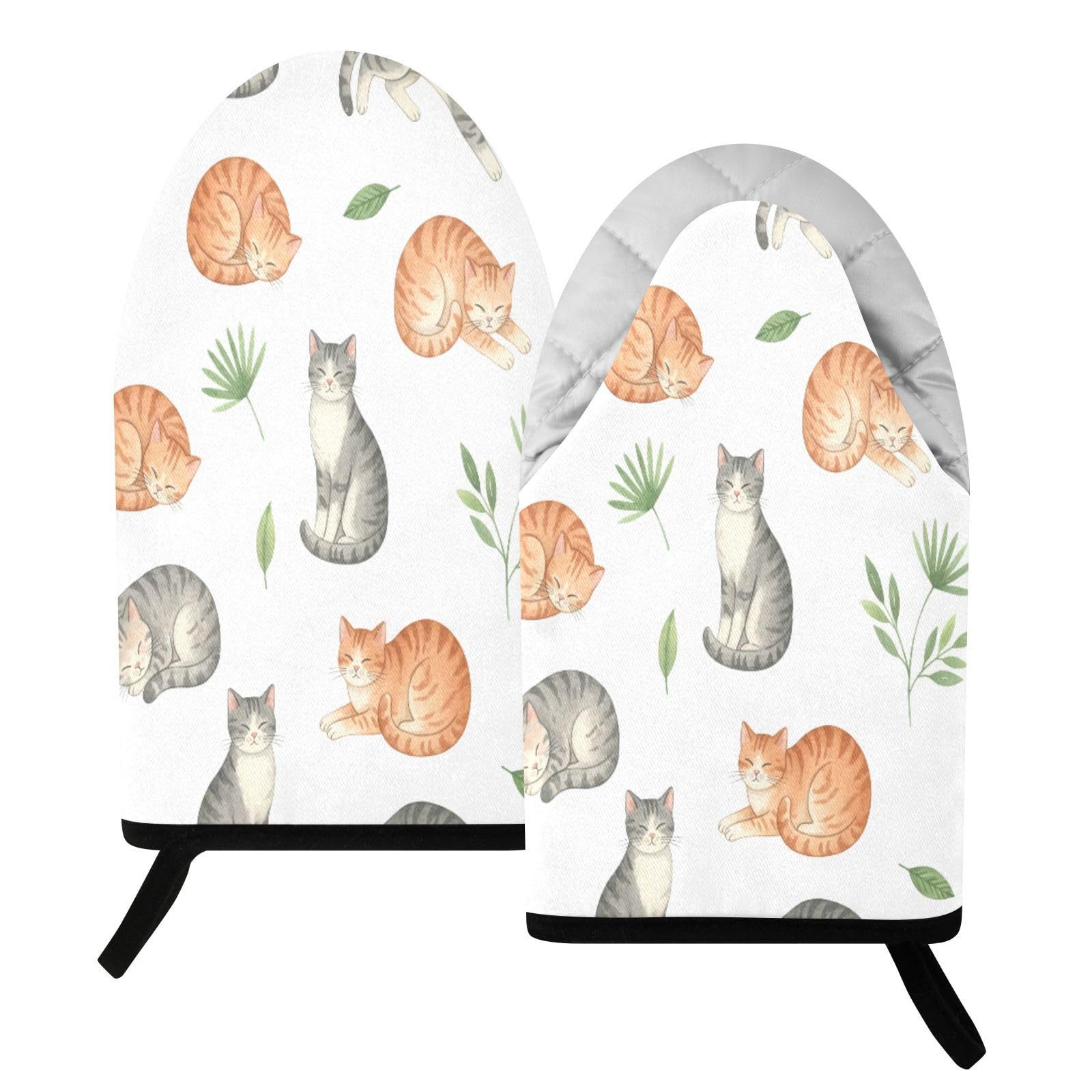 BURSTDDY Cartoon Cat Oven Mitt,Heat Resistant Kitchen Mitts for Cooking