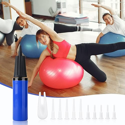 Miniatura 6 de Kits de bomba de bola de ejercicio, bomba de aire manual para pelota inflable con 10 tapones y un extractor de enchufes, bomba de bola de yoga