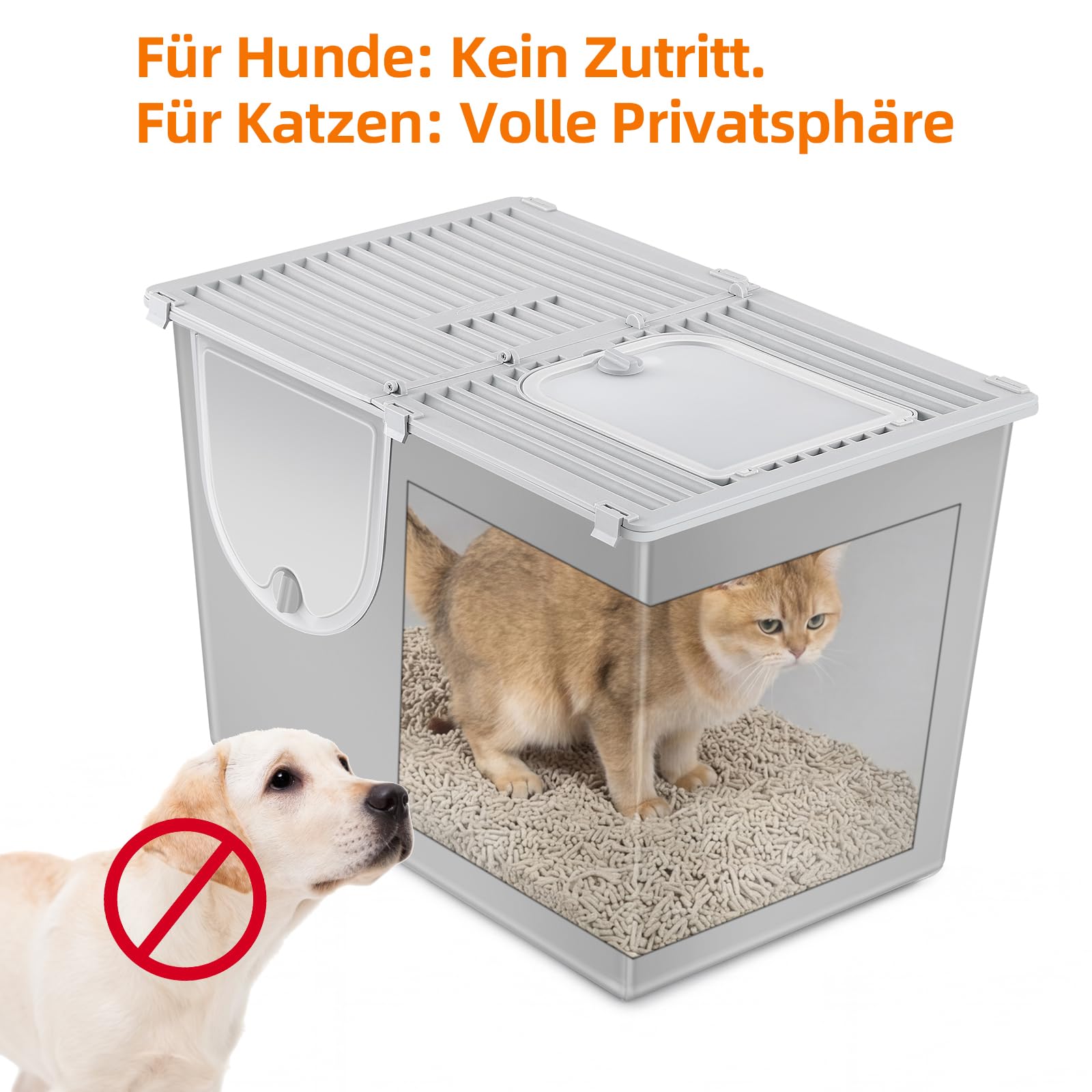 Yangbaga XXL Katzenklo Edelstahl mit Deckel:Geschlossene Katzentoilette mit Hohem Rand,Katzenklo Metall für Große Katzen und Kätzchen,Geruchsfreie,Auslaufsicher, Griff Freundlich,Mit Aktivkohlebeutel