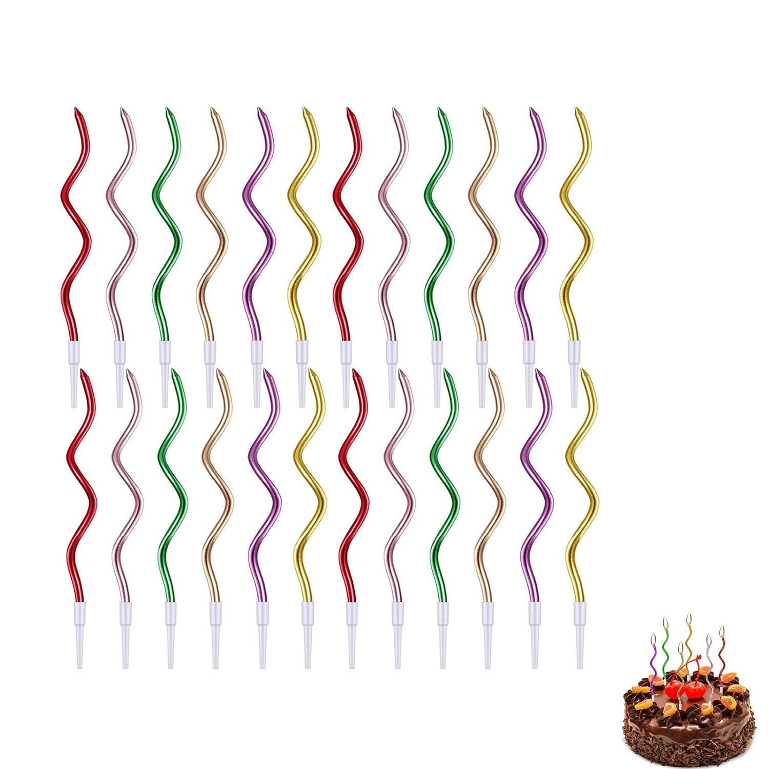 Yangwen Birthday Cake Candles, 36 Pcs Spiral Birthday Candles For Cake,Long Thin Cupcake Candle, Metallic Cake Candles For Birthday Wedding Party Cake Decorations(Metallic Color）