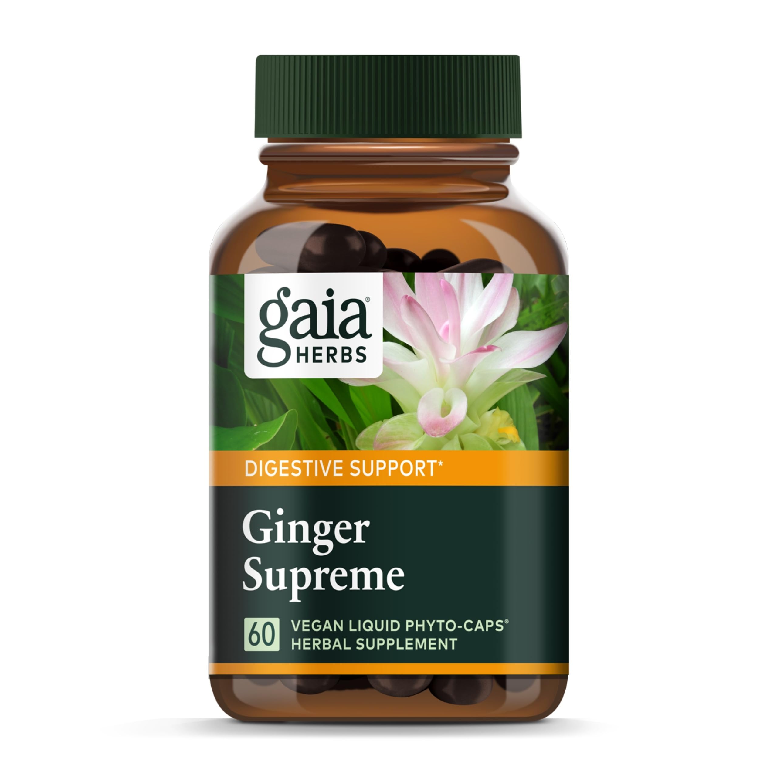 Gaia HerbsGinger Supreme - Supports Healthy Digestion and Relieves Occasional Nausea - with Organic Ginger Root and Turmeric Root - 60 Vegan Liquid Phyto-Capsules (60-Day Supply)