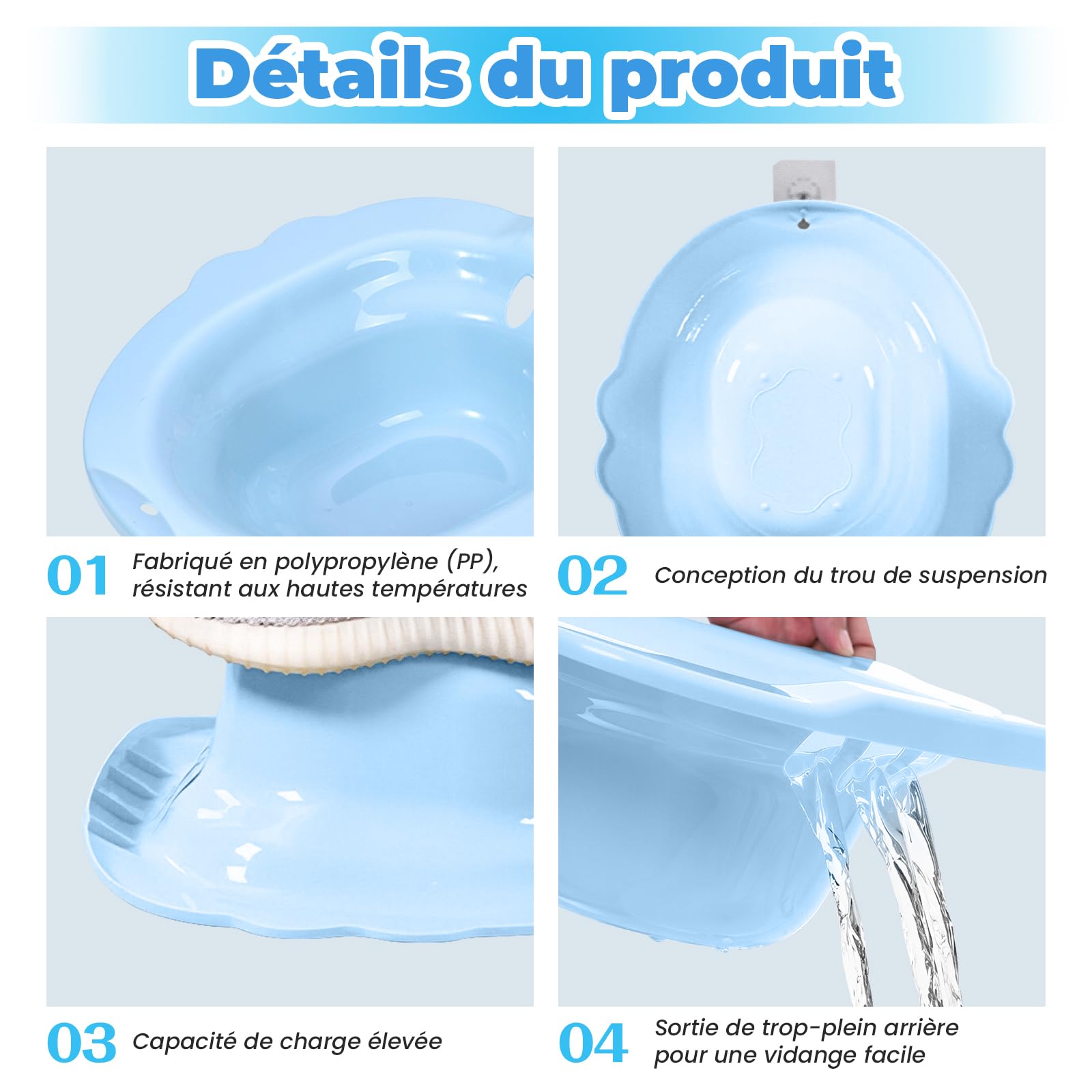F Fityle Bain de Siège Toilette Cuvette Ergonomique, Bain de Siège Universel en PP Renforcé, Bidet Toilette WC, Bassin de Douche Vaginale, pour Femmes, Seniors et Convalescents, Hygiène Intime, Bleu