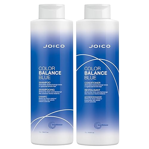 Joico Champú y acondicionador Color Balance Blue  Para cabello castaño aclarado  Elimina los tonos naranja cobrizo  Aumenta la vitalidad del color y