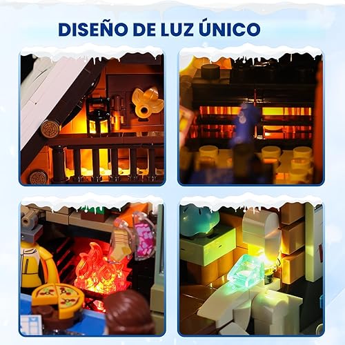 Miniatura 4 de FUNWHOLE Juego de ladrillos de construcción de iluminación de cabaña de esquí de Navidad, colección retro de casa de nieve de invierno, luz LED,