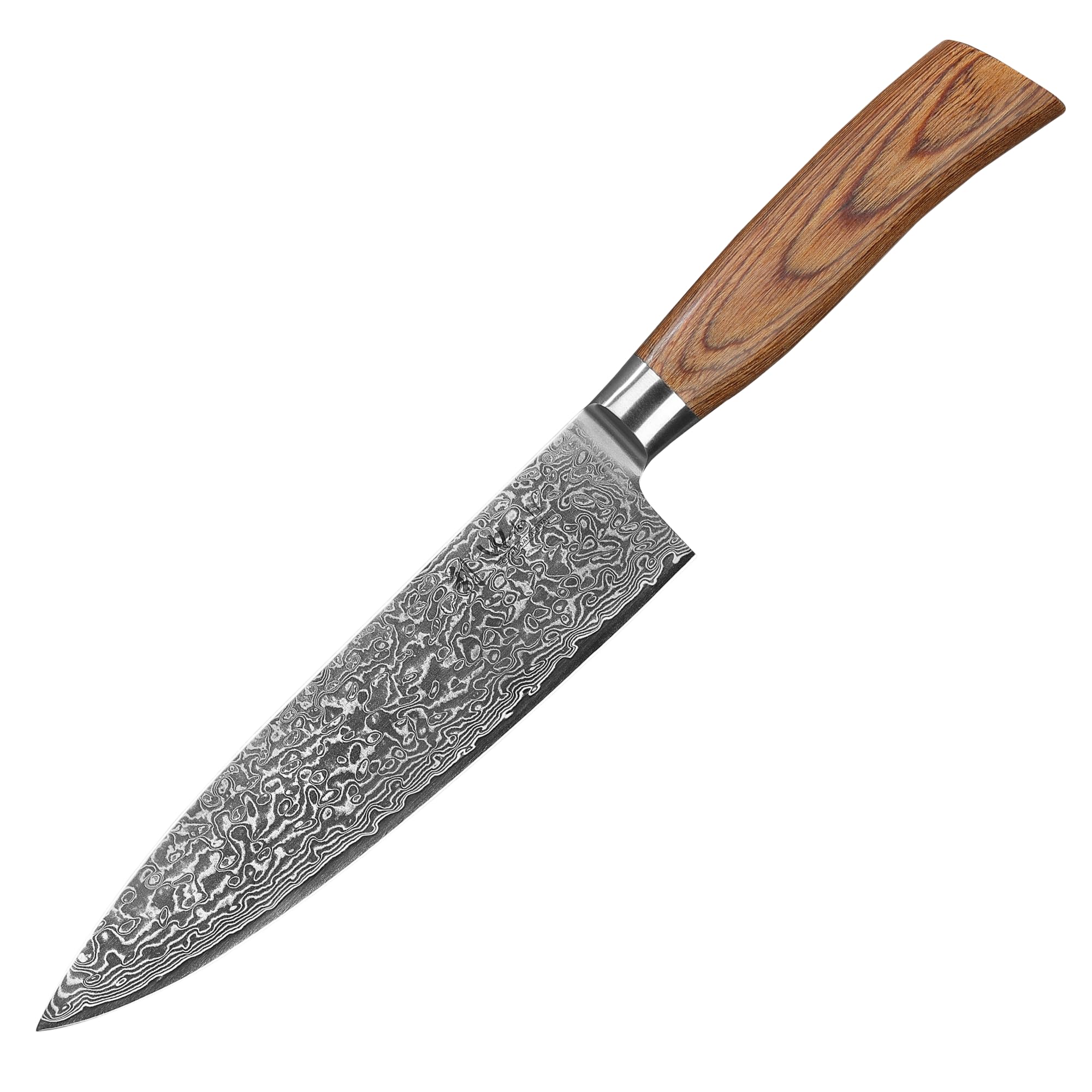 WAKOLI EDIB Pro Couteau Chef de Cuisine Professionnel en Acier Damas 20 cm | lame à 67 couches avec noyau VG10, manche ergonomique en bois de pakka, tranchant précis, pour émincer, hacher et découper