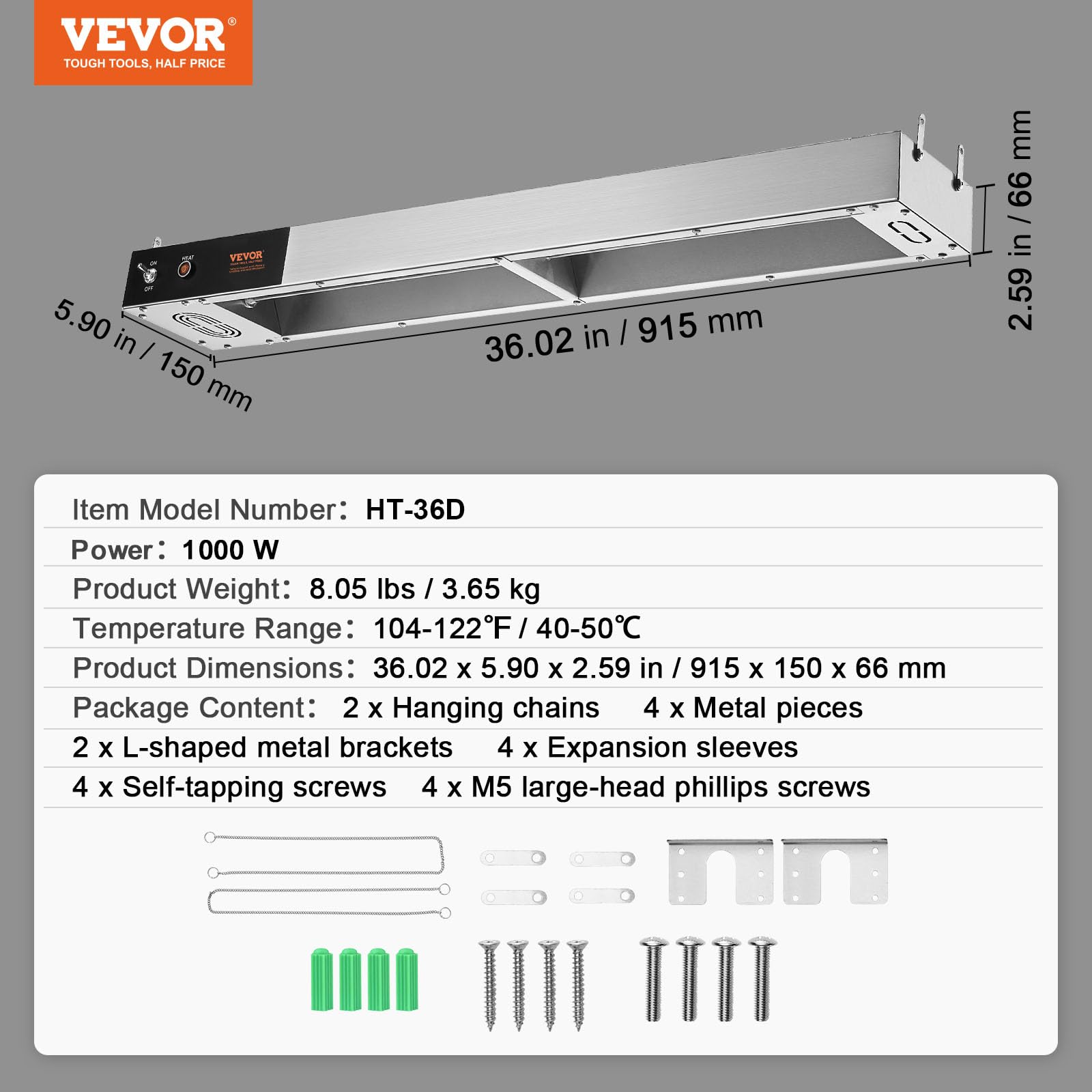 VEVOR Chauffe-Frites Commercial 850 W Lampe Chauffe-Plat Suspendue en Acier Inoxydable Température 40-50 ℃ pour Maintien au Chaud Pizza Poulet Frit Hamburger Aliments Buffet Cuisine Restaurant Magasin