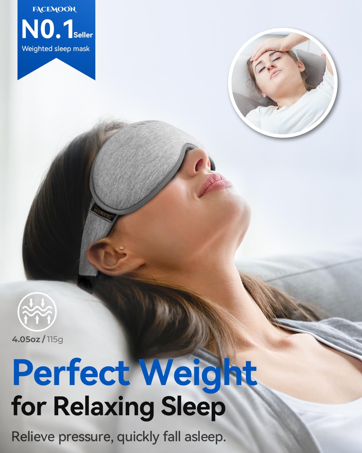 Weighted Eye Mask for Sleeping - Blackout Sleep Mask for Women Men, FACEMOON Lash Extension Eye Covers, Memory Foam, 3D Contoured, Airplane Travel Essentials, Blindfold for Meditation(Gray)