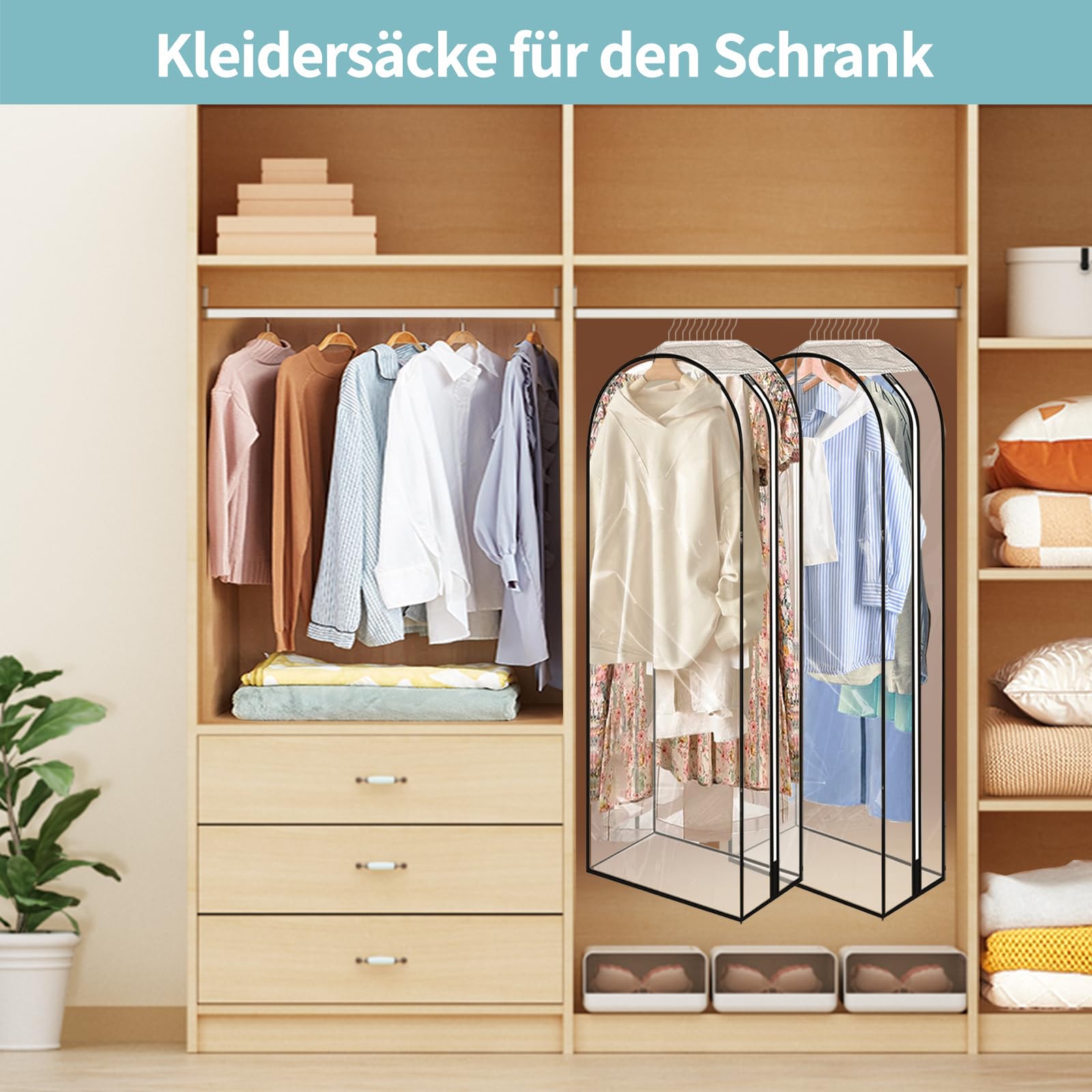 2 Custodie Per Abiti Bianche - Porta Abiti Antipolvere | Trasparenti, Con Cerniera, 60x140 Cm - Foto 2