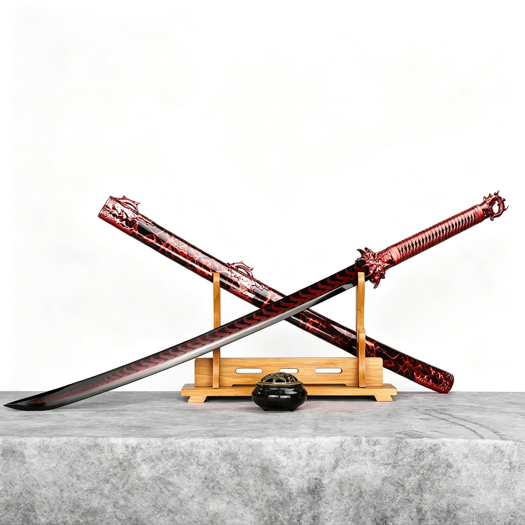 Claw Dragon Katana Schwert 103,5cm – Dekoratives Samuraischwert mit Drachen-Design, Edelstahl Klinge Nicht geschärft, schwarz-rot Fantasy Deko Schwert für Sammlung, Cosplay & Wanddekoration