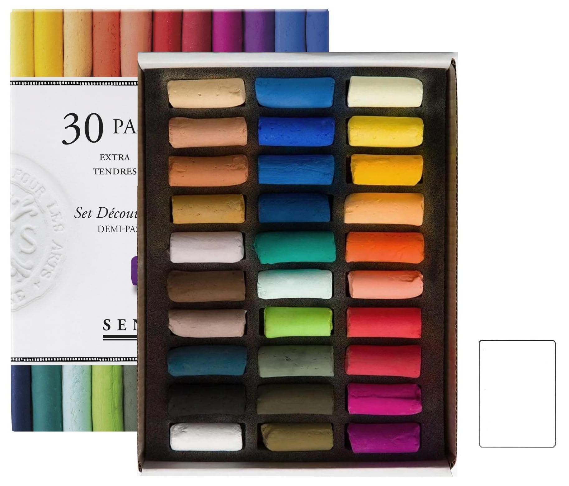 Sennelier ensemble de Pastel secs 30 demi-pastels tendres"à l'écu" Pastel Extra Fins et 1 cartes postales EMI Craft