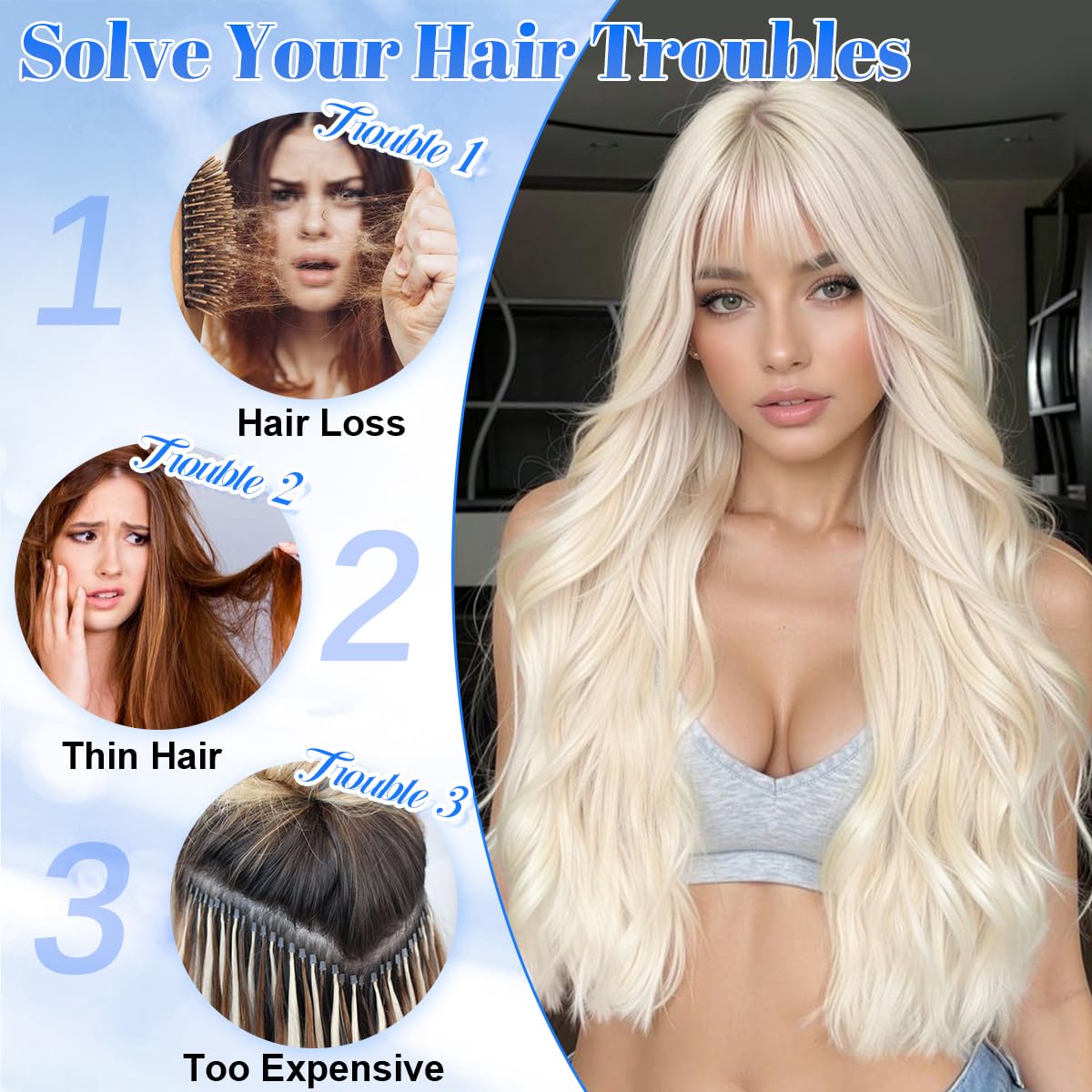 JIAMEISI Clip in Hair Extensions 4PCS Full Head Long Wavy Hair Extensions Synthetic Fiber 22 Inch 200g Clip in Thick Hairpieces for Women/Girls (#60/60A Blonde) - Image 2