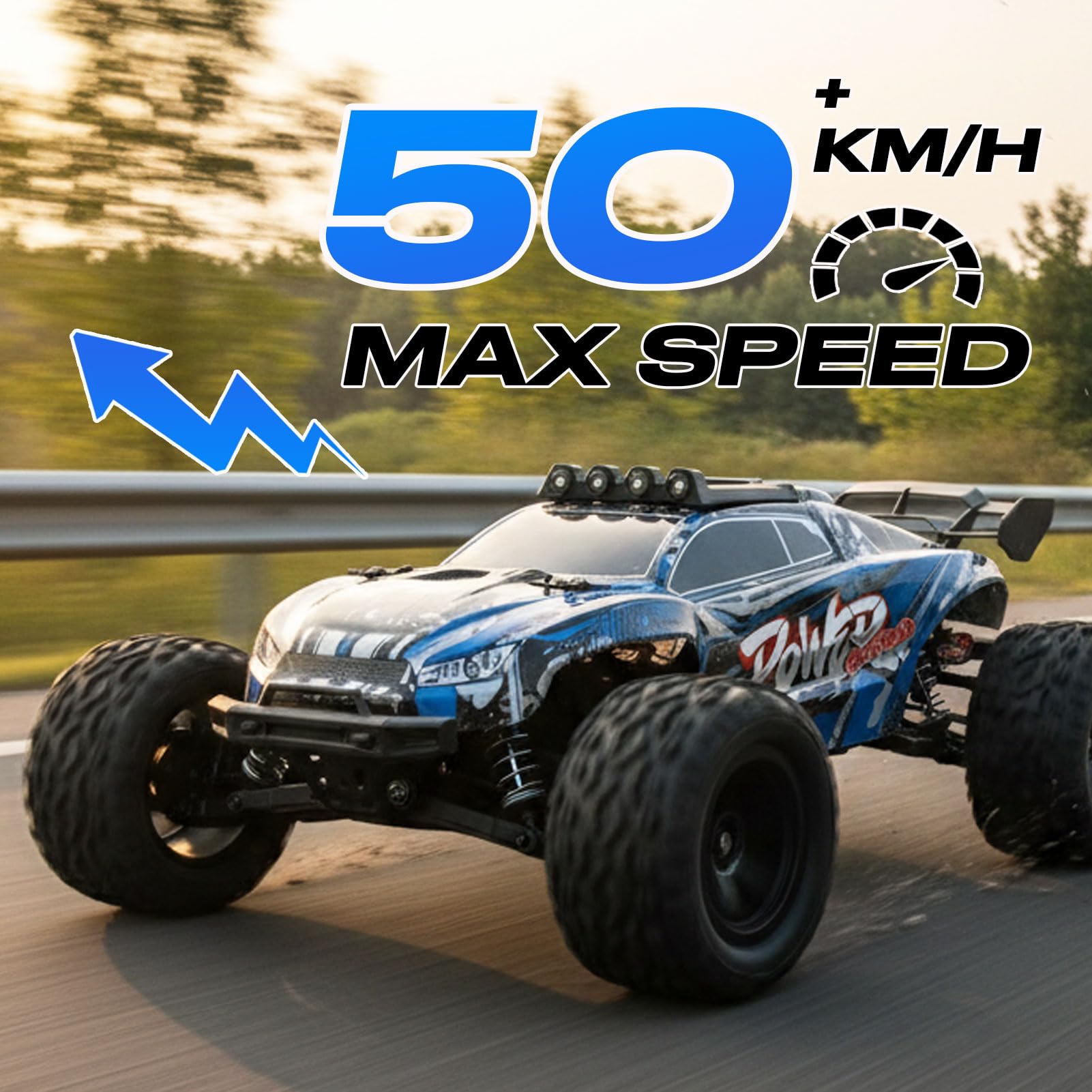 1:8 RC Geländewagen 50KM/H 2WD Offroad, Ferngesteuertes Auto mit 2 Akkus | RC550 Motor, 2.4GHz Vollproportional, Schnelles All Terrain RC Auto für Erwachsene und Jungen