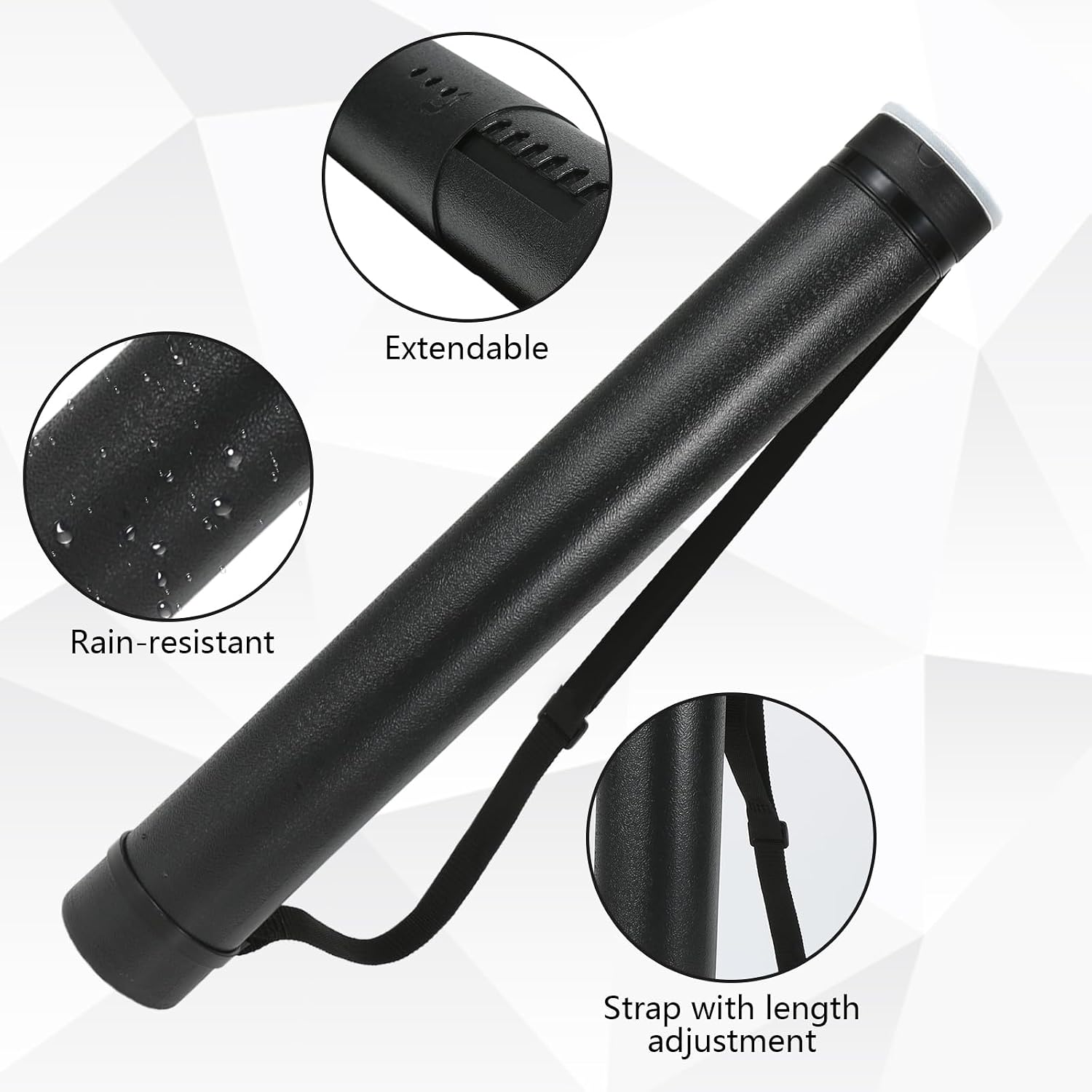 2 Pack Black Poster Tubes, Adjustable Length 25 to 40 Inches, Poster Tube with Shoulder Strap, Easy-to-Carry Storage Tube for Fishing Rod Case, Fly Rod Case, or Poster Storage.