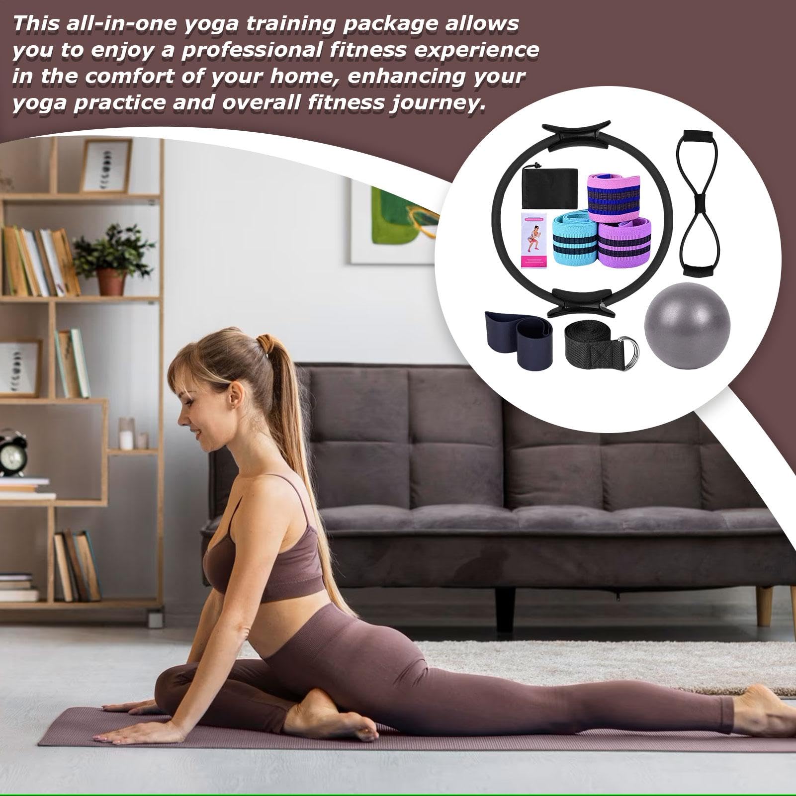 Generico Set di Attrezzature Pilates, Kit Pilates, Pilates RINGA E Ball Set, Accessori per Gli allenamenti Domestici, Cintura slassa Multifunzionale, Fasce da Yoga per Palestra, Uomini, Donne