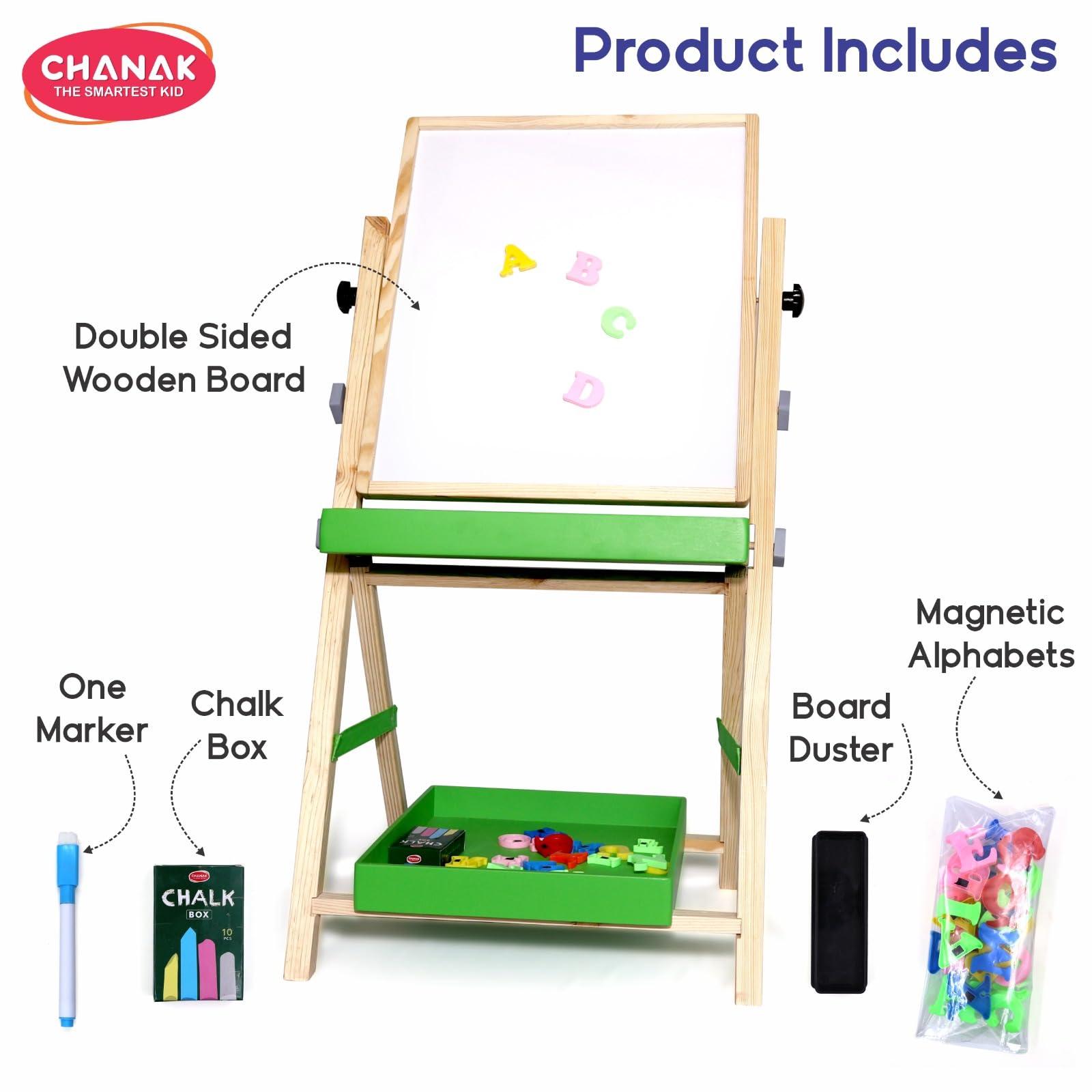 Aditi Toys 2-in-1 Wooden Easel Board for Kids – Magnetic Whiteboard & Chalkboard, Adjustable Height, with Alphabets, Numbers, Marker, Chalks, Duster, Storage Trays, Safe Non-Toxic for Ages 3+ 1