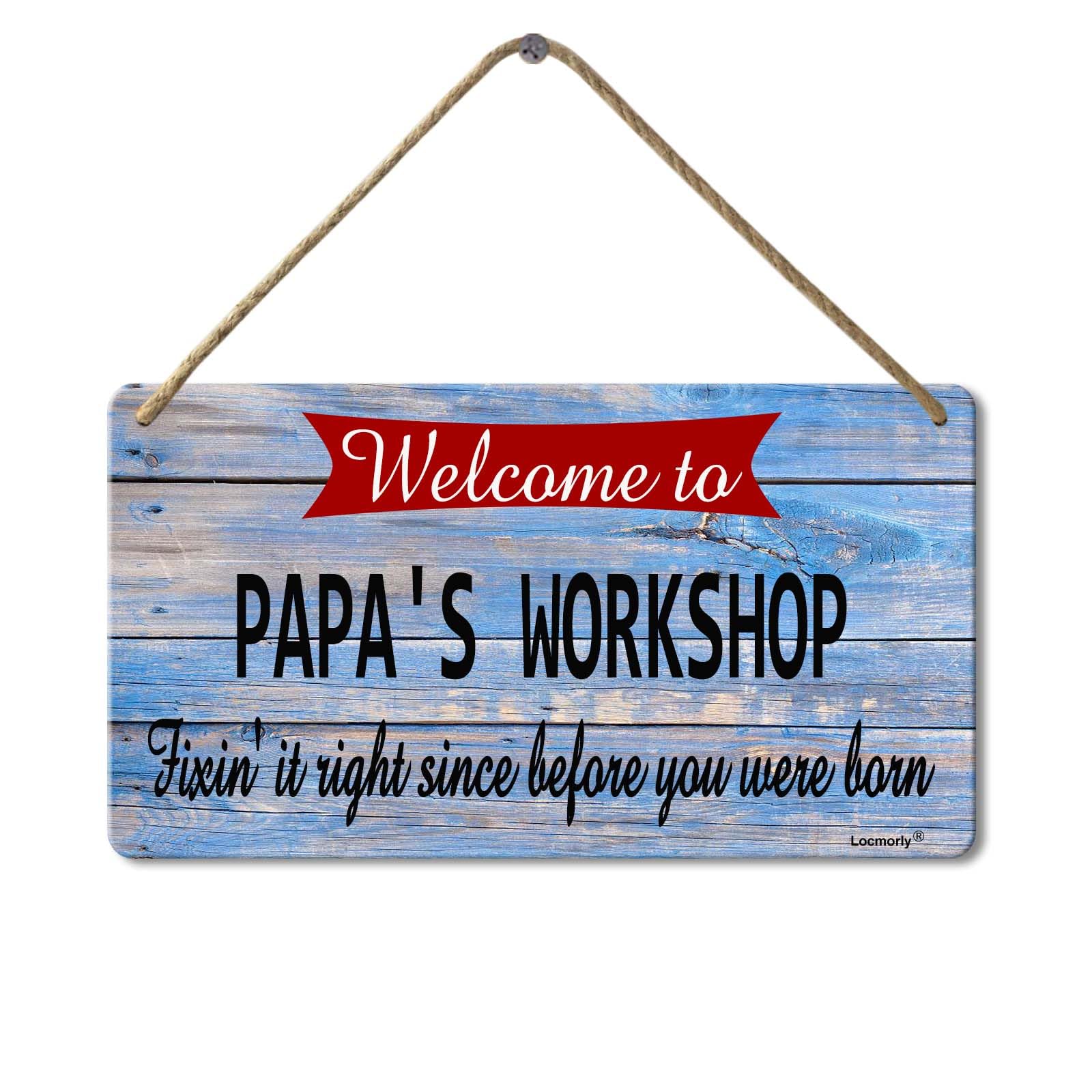 Wooden Sign Welcome to Papa's Workshop Sign, 8x12 Inch, Vintage Garage Gift for Men