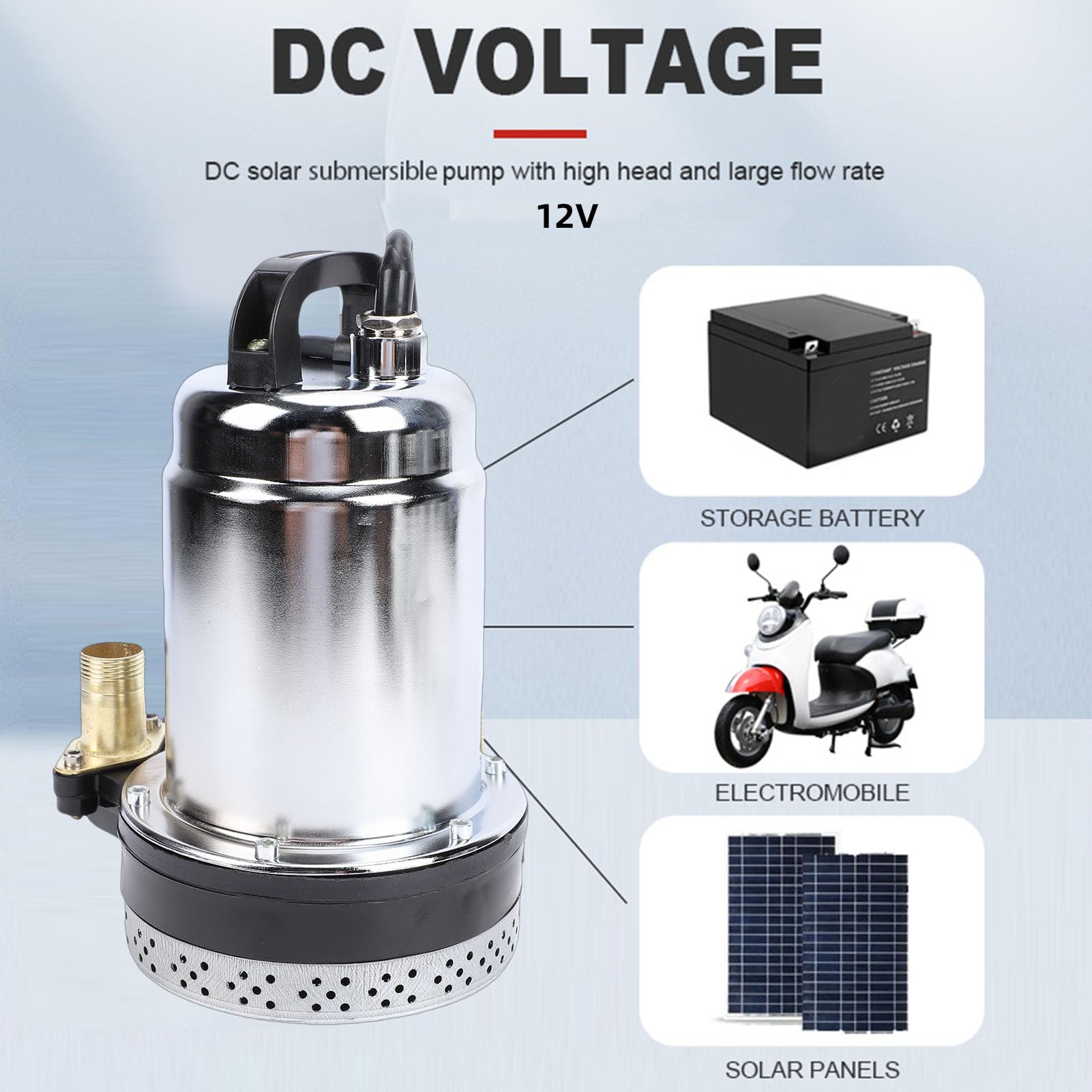 Bomba Sumergible, CC 12 V 180 W 792 GPH 26 Pies de Elevación Alta, Salida de 1 Pulgada, Bomba de Pozo Profundo de Acero Inoxidable con Cable de Alimentación de 3,3 Pies