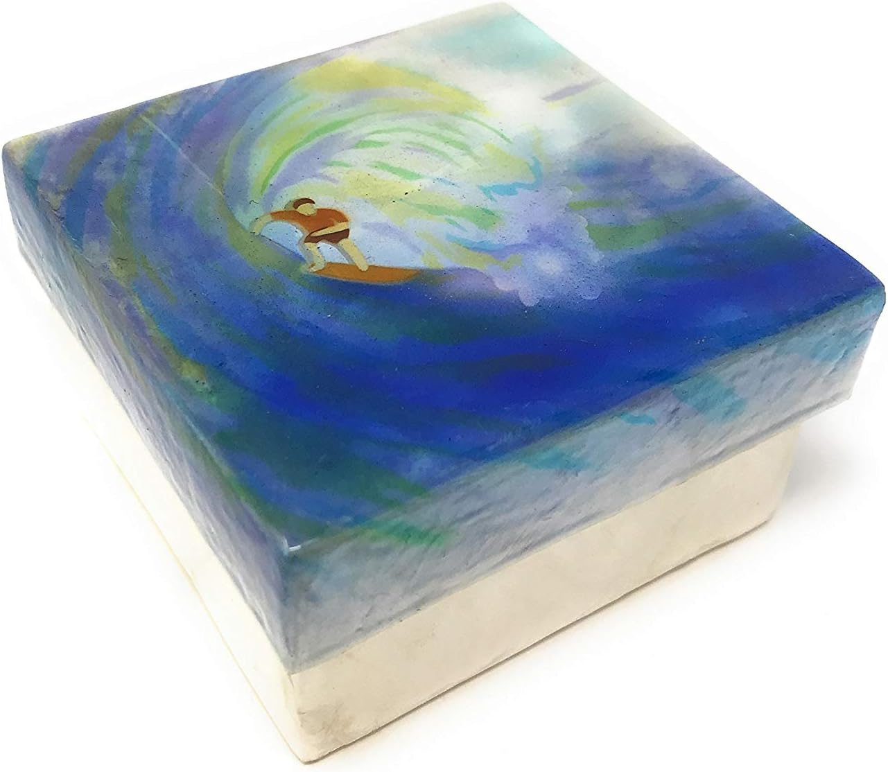 Surfer on Wave Capiz Shell Keepsake Box, 3 Inches X 3 Inches