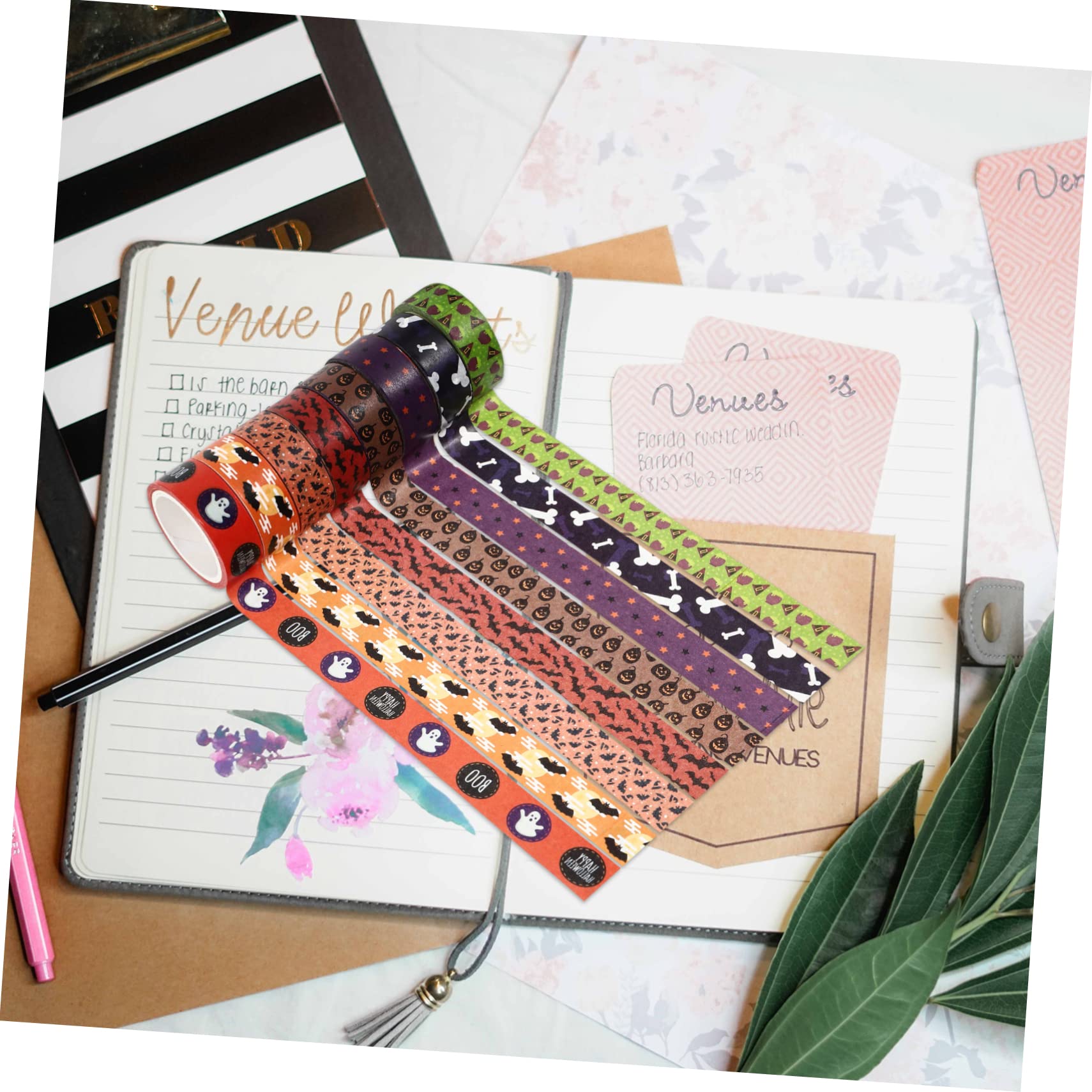NUOBESTY 48rollos Washi Tape Decorativas De Halloween Para Manualidades y Estilo Aleatorio Cintas Adhesivas Para Estudiantes y Fiestas