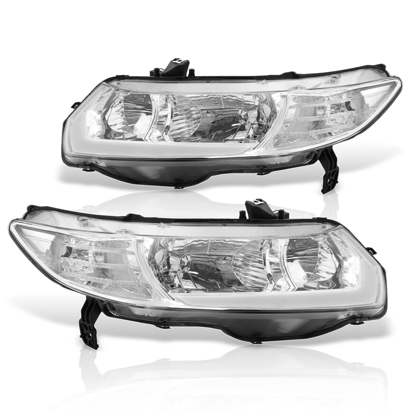 AJP Distributors LED DRL Bar Tube Head Lights Driving Bumper Lamps Assembly Pair Left Right Compatible/Replacement For Civic FG2 JDM 2 Door Coupe 2006 2007 2008 2009 2010 2011 06 07 08 09 10 11