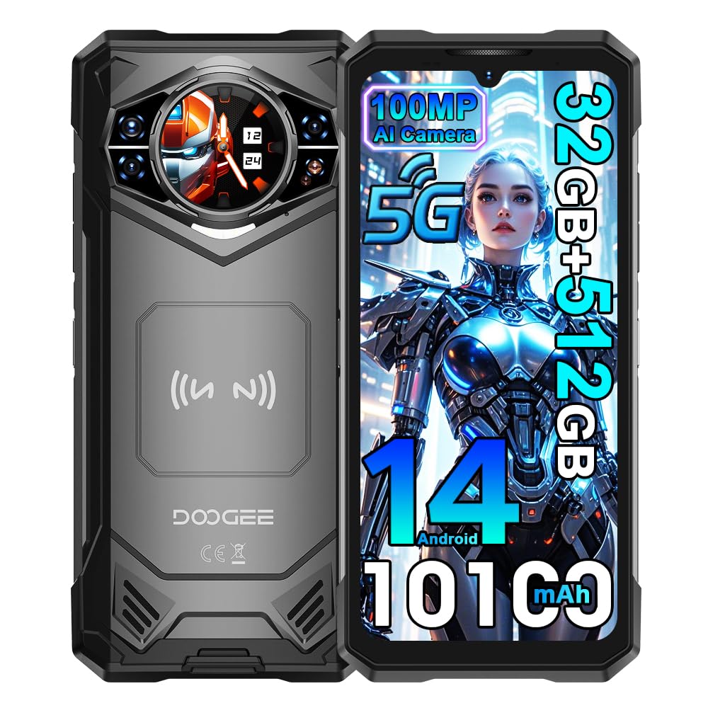 DOOGEE S200 X 5G Cellulari, 32GB + 512GB (2TB), 10100mAh/33W, Rugged 5G Smartphone, 100MP + 20MP (Vision Nocturne) + 20MP Telefono, 6,72 pollici FHD+ 120Hz + 1.32" AMOLED Smartphones Nero
