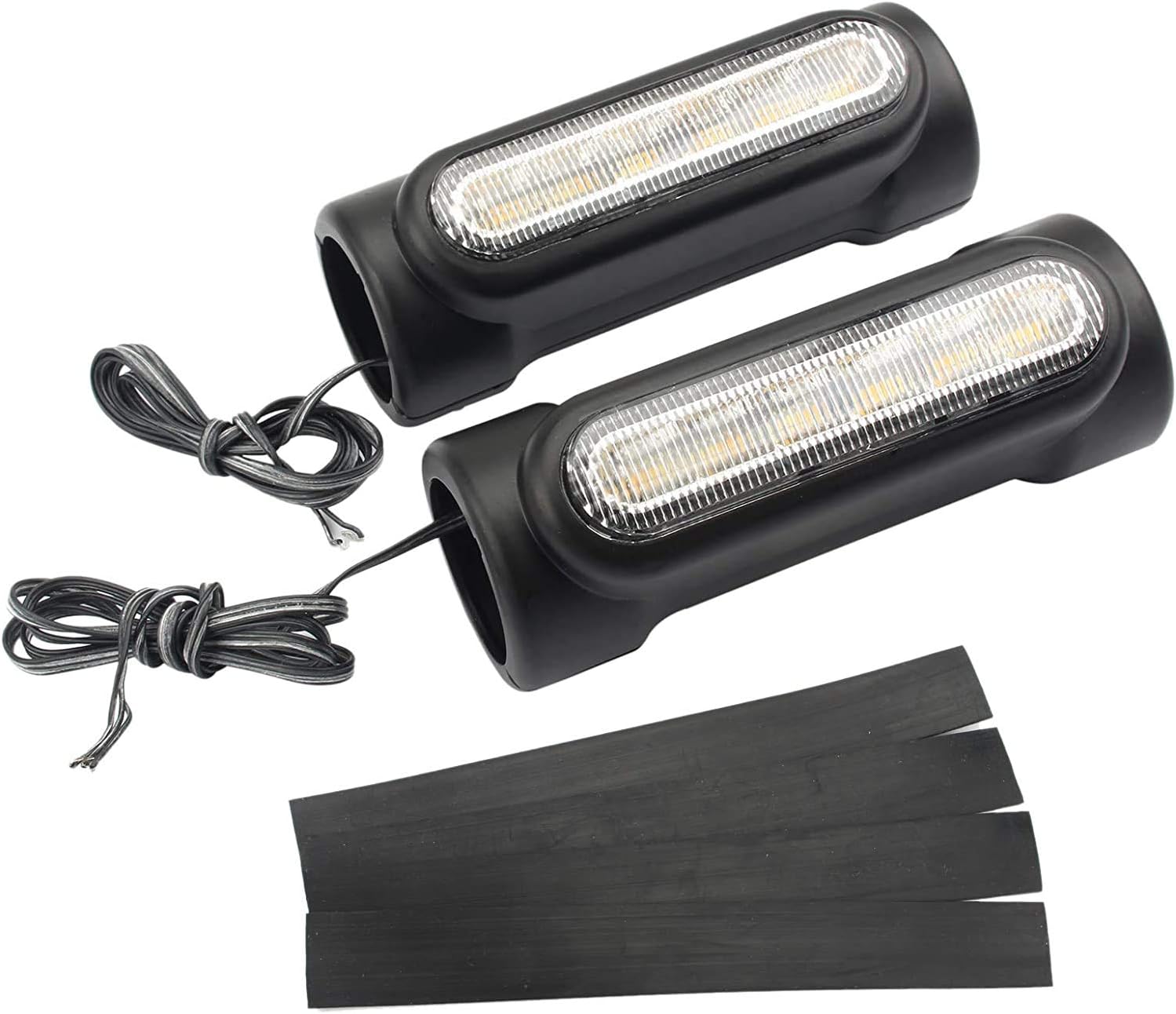Black Motorcycle Highway Bar Light Switchback Driving Lights DRL Turn signal (White Amber LED for Crash Bars Harley Davidson Touring Bikes)