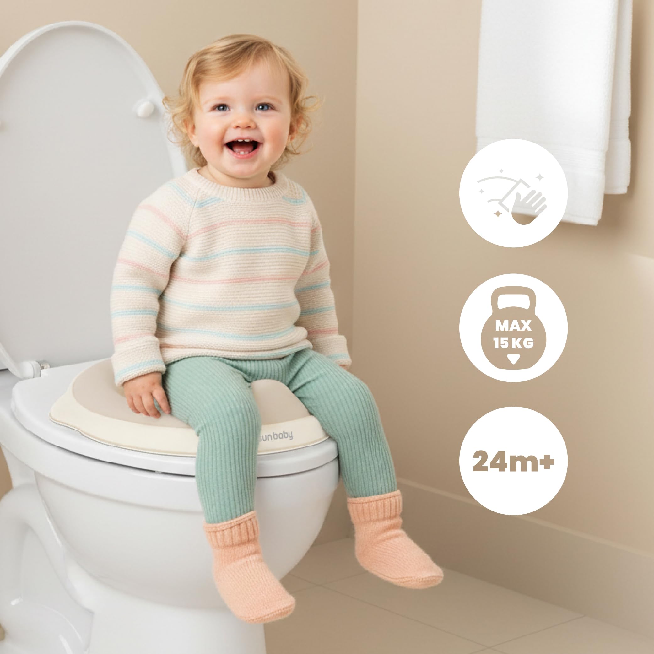 sun baby Nakładka na sedes WC dla dzieci, Nakładka sedesowa 2-6 lat - antypoślizgowy, profilowany kształt, łatwa do czyszczenia, pasuje do standardowych sedesów - Biało-Beżowa
