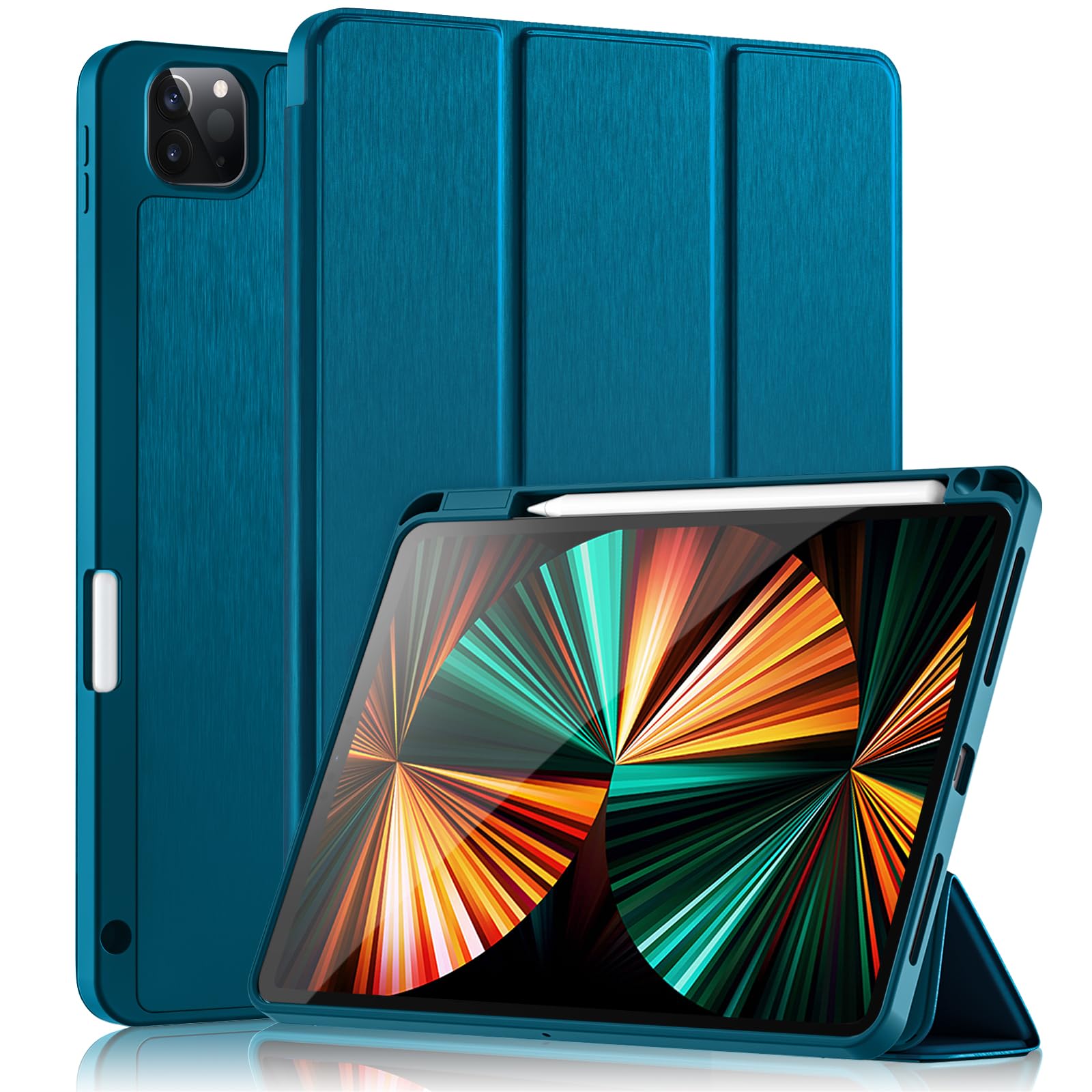 BAOWEI Cover Con Portapenna Per IPad Pro 11 (2021/2020/2018) E IPad Air 4 - Custodia In PU E TPU, Supporto Regolabile, Blu, Con Cinghia Elastica - 2