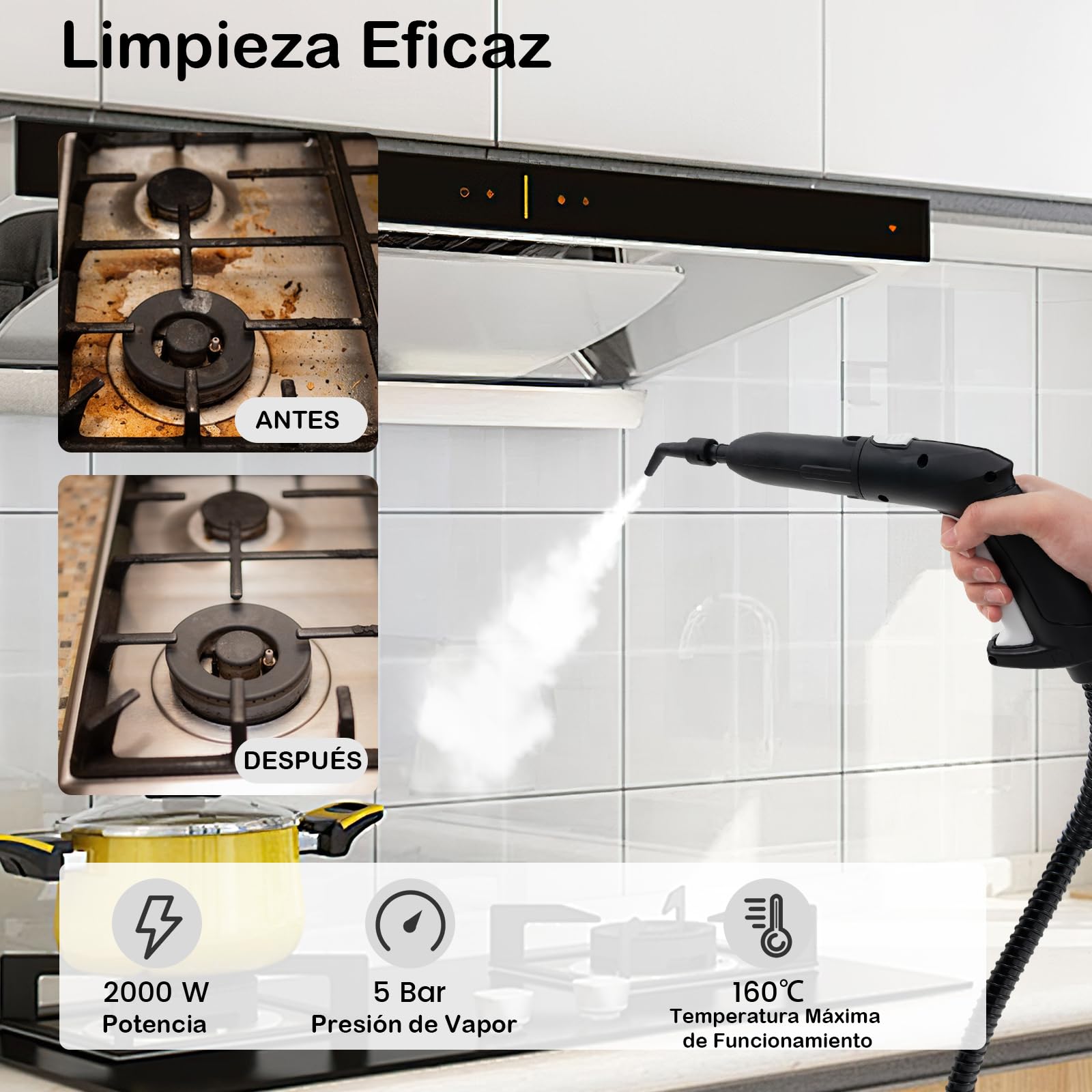 GOPLUS Limpiador a Vapor 2000W, Máquina de Limpieza a Vapor con Depósito de 1,8L, Alta Presión de 5 Bar, Mopa a Vapor con Ruedas y Accesorios Completos, para Suelos, Ventanas, Alfombras (Blanco)