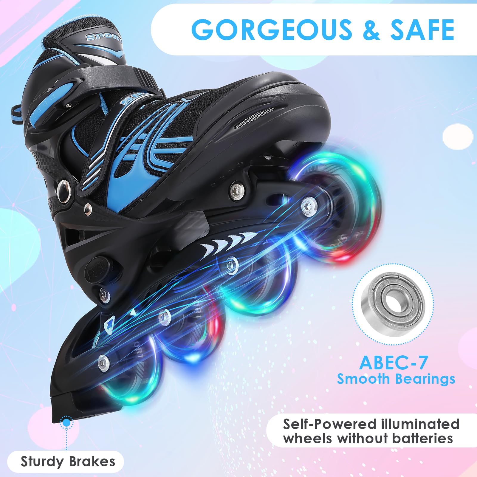 TOMSHOO Pattini in linea Pattini a Rotelle Regolabili 4 Misure, Ruote a LED, Pattini in linea Bambina, Bambini, Ragazzi, Ragazze