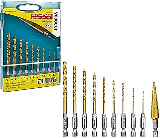 YOKOCUT 10Pcs HSS Hex Shank Drill Bit Set Titanium Drill Bit Set 1.5mm-5mm Quick Change | HSS Step Bit 4-12mm