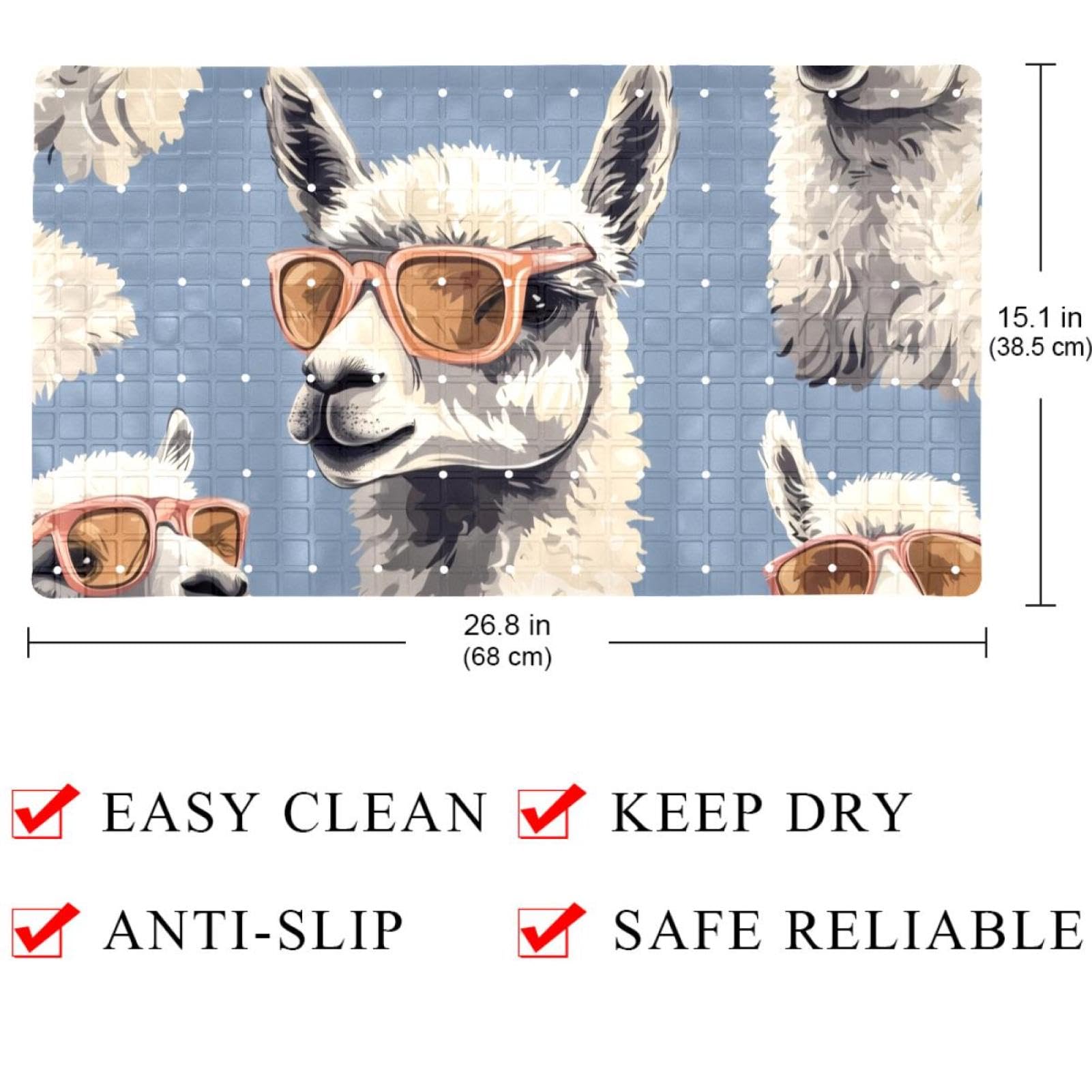 Cool Lama Tapis de bain rectangulaire antidérapant avec ventouses, lavable en machine, motif animal alpaga, 40 x 71 cm