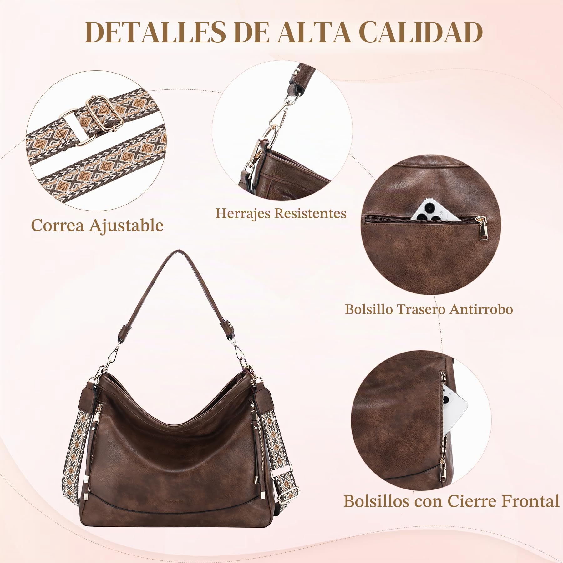RAVUO Bolso Mujer, Bolso Bandolera Grande de Cuero Pu Elegante Bolso de Mano con 1 Correa Ajustable Casual Bolsa Tote 2pcs