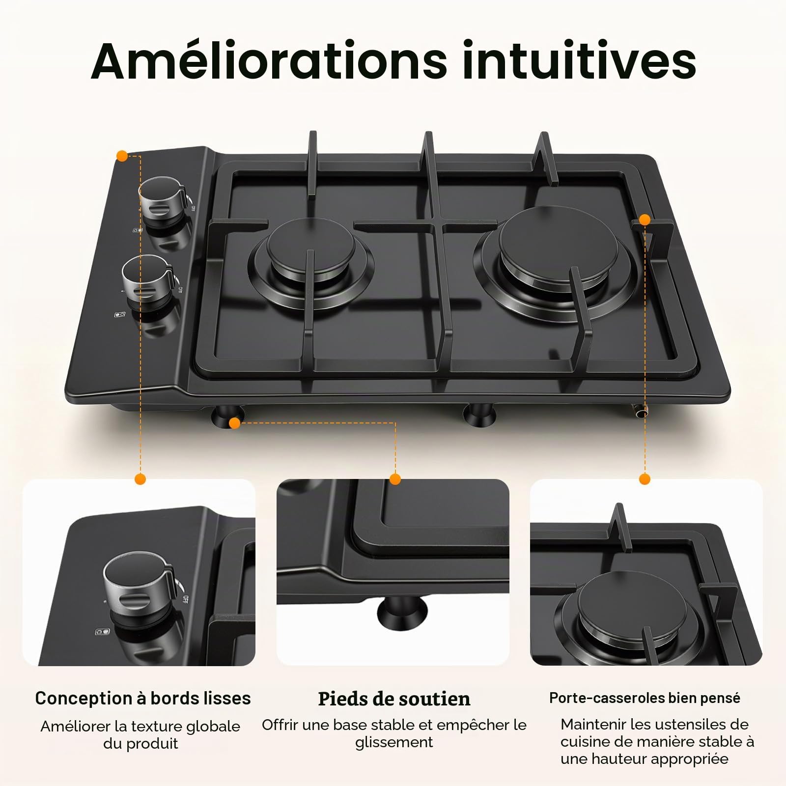 Plaque de cuisson à gaz portable à 2 feux - NG/LPG - Convertible - Pour caravane, maison, cuisine, camping, jardin, restauration - 3 kW + 1,75 kW de puissance